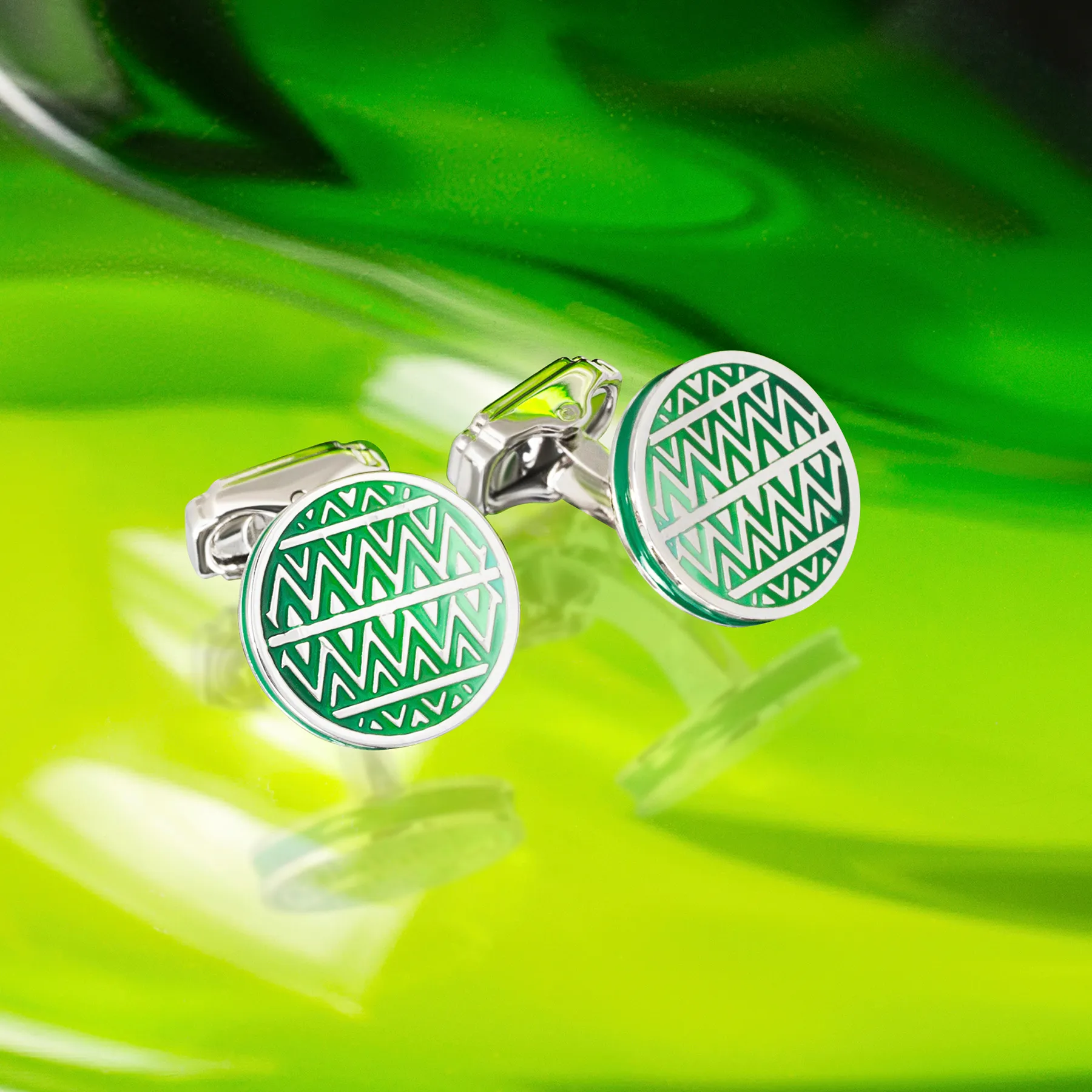 THOMPSON Cairo Cufflinks With Green Enamel sold by Tateossian product image thumbnail 3