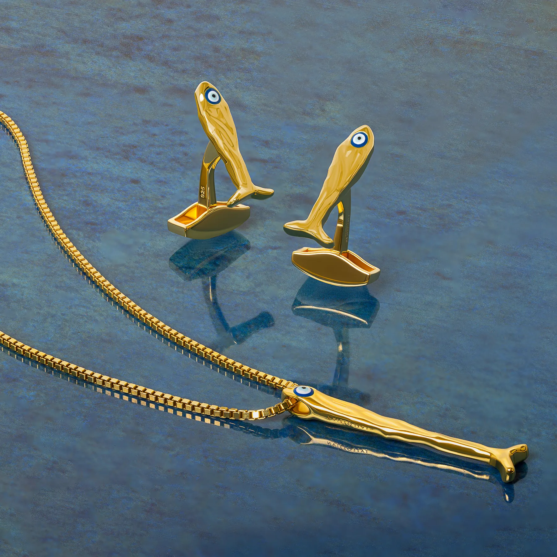 Feng Shui Fish Necklace In Yellow Gold Plated Sterling Silver sold by Tateossian product image thumbnail 5