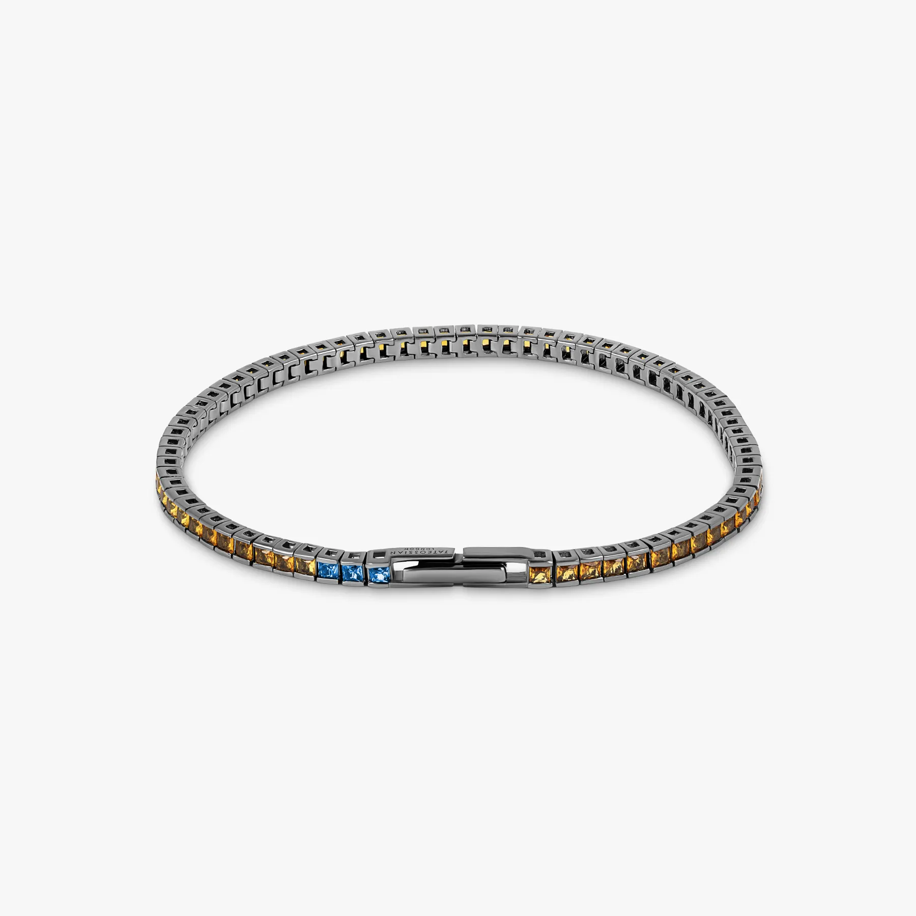 Quadro Tennis Semi-Precious Bracelet In Black Rhodium Plated Sterling Silver With Yellow Nano Stones sold by Tateossian