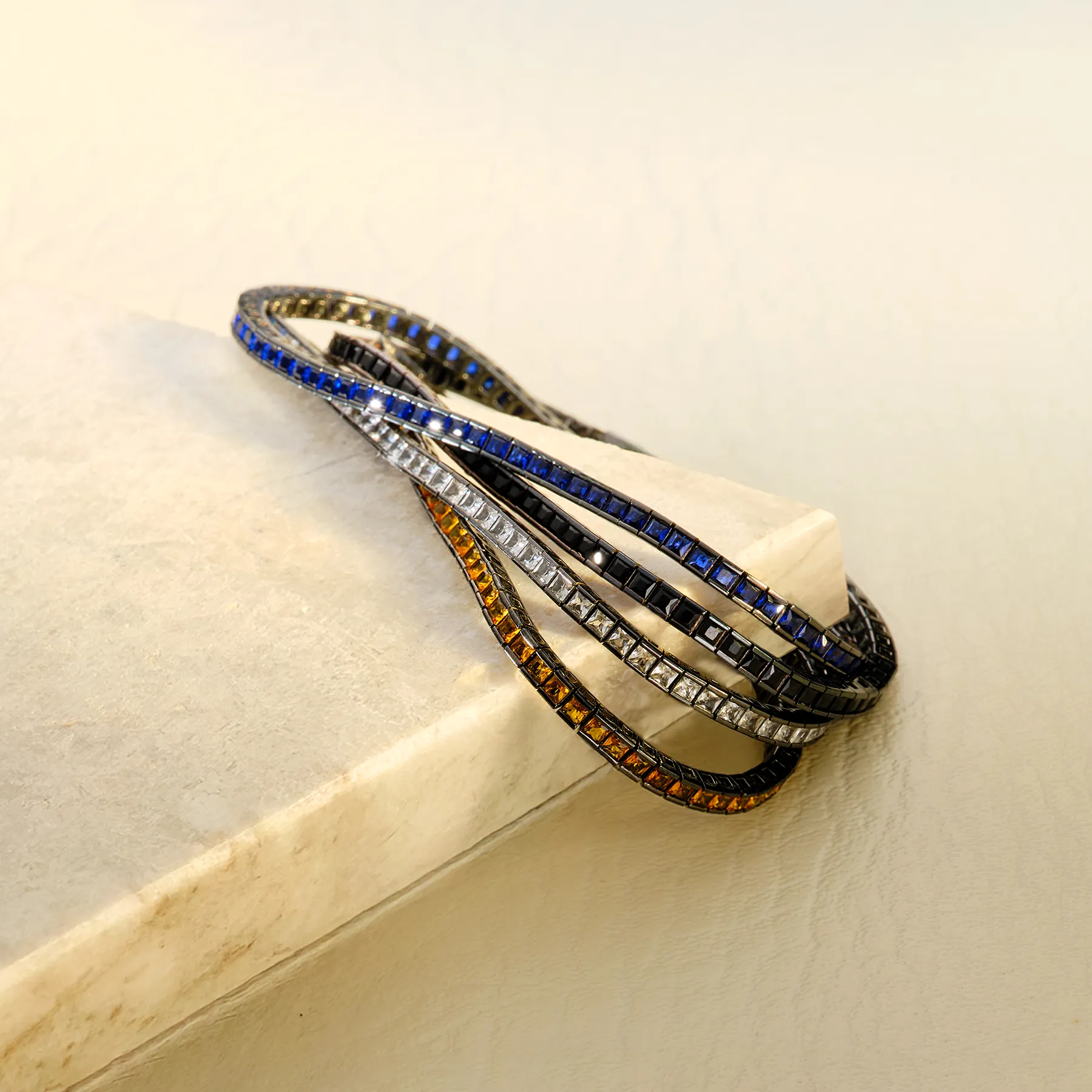 Quadro Tennis Semi-Precious Bracelet In Black Rhodium Plated Sterling Silver With Yellow Nano Stones sold by Tateossian product image thumbnail 5