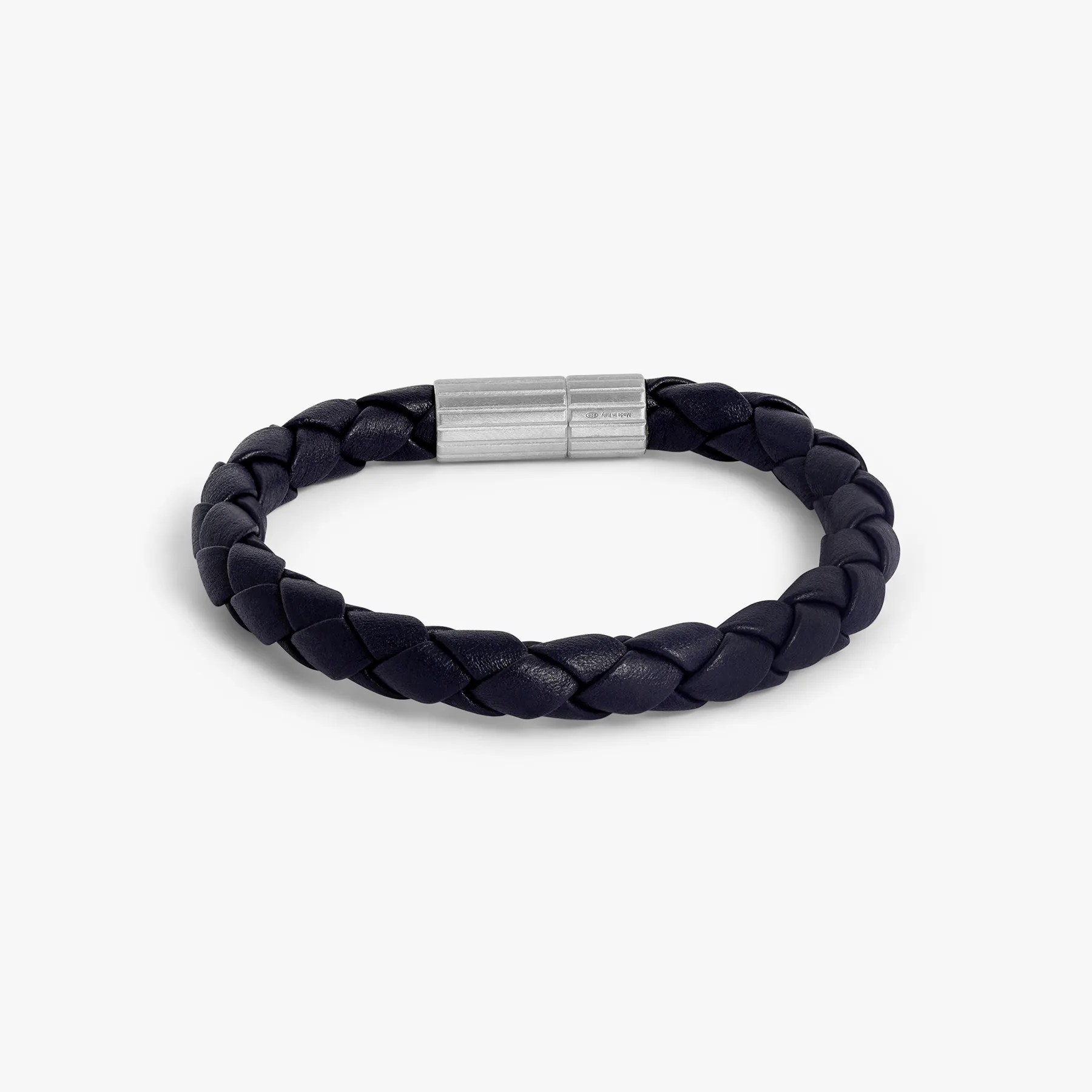 Maxi Pop Pelle Navy Blue Leather Bracelet in Rhodium Silver sold by Tateossian product image thumbnail 3