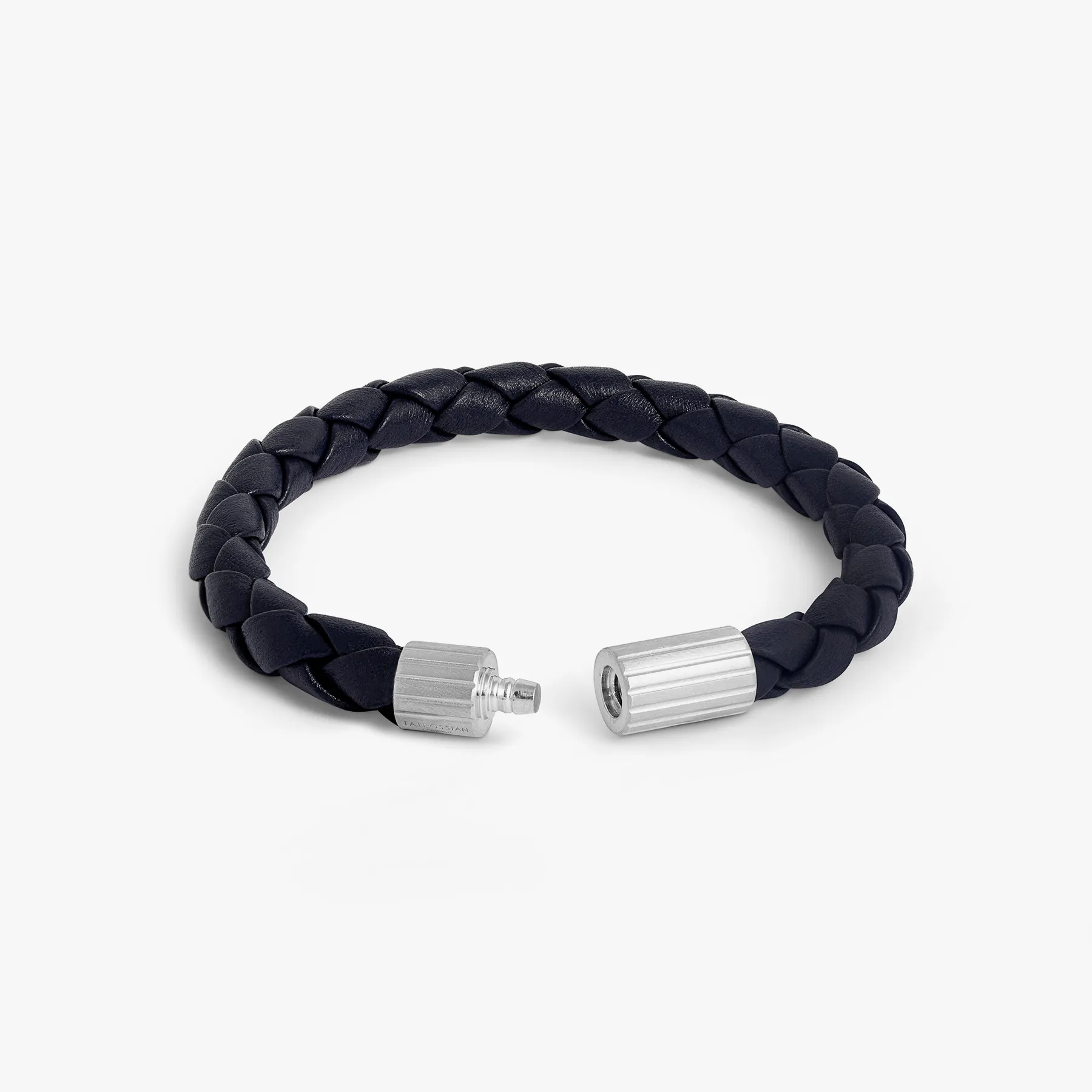 Maxi Pop Pelle Navy Blue Leather Bracelet in Rhodium Silver sold by Tateossian product image thumbnail 4