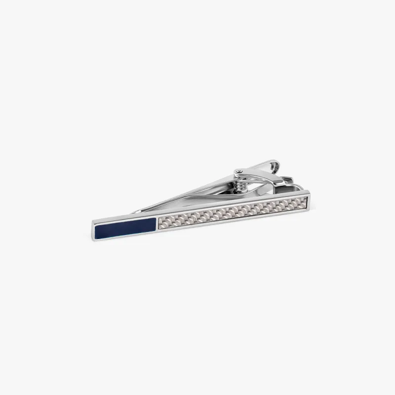 THOMPSON Carbon Fibre Tie Clip In White Bronze plated Base Metal With Grey Alutex sold by Tateossian