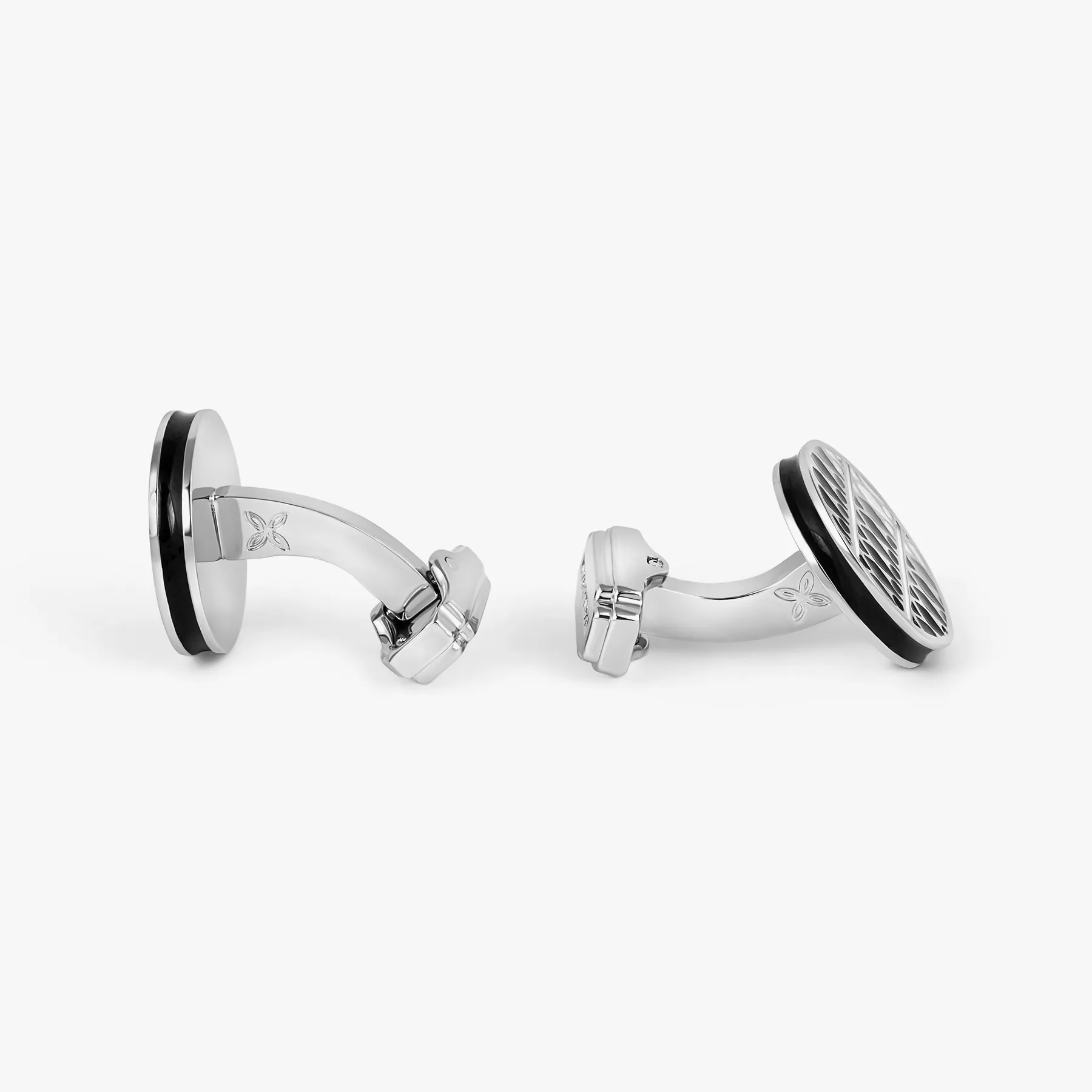 THOMPSON Cairo Leaf Cufflinks In White Bronze plated Base Metal With Black And White Enamel sold by Tateossian product image thumbnail 2