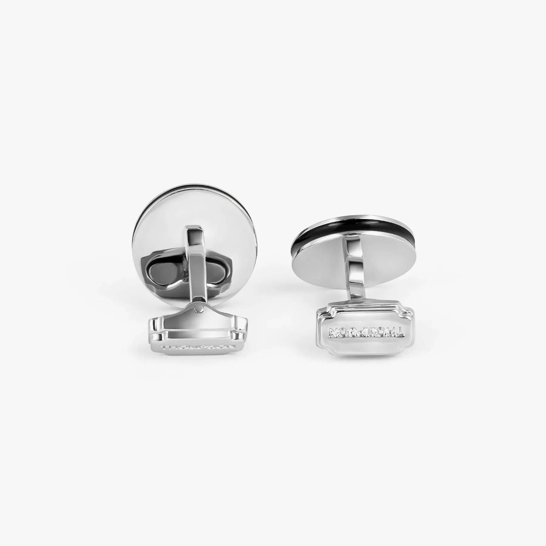 THOMPSON Cairo Leaf Cufflinks In White Bronze plated Base Metal With Black And White Enamel sold by Tateossian product image thumbnail 3