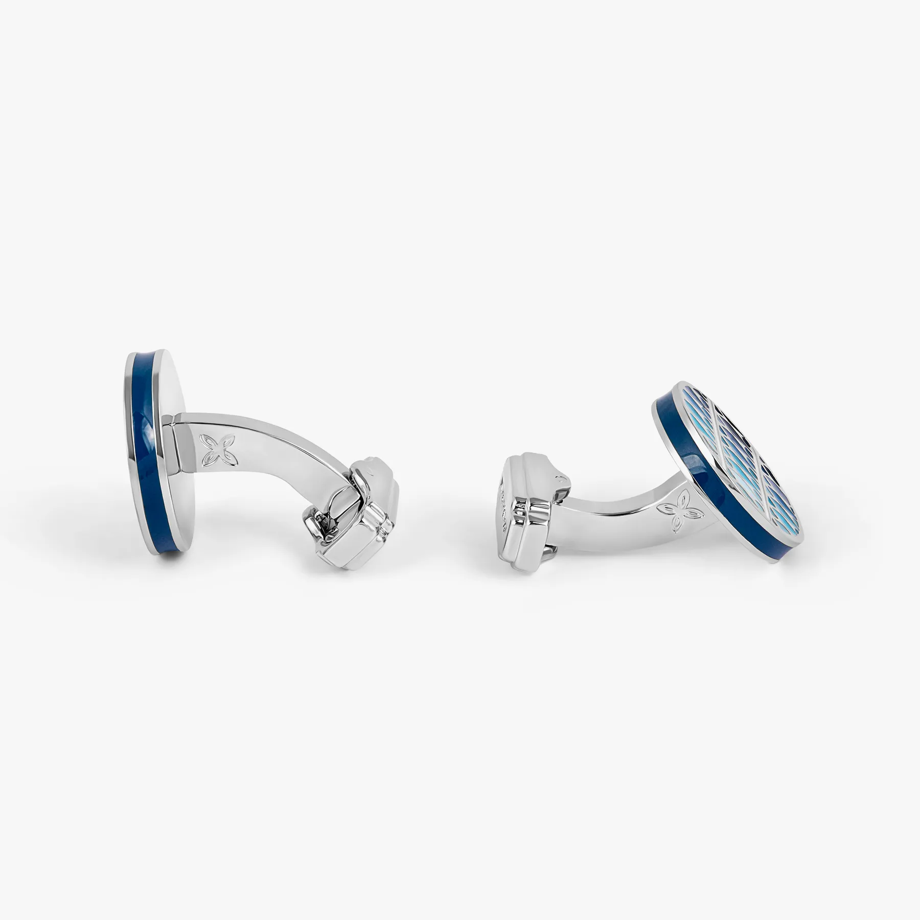 THOMPSON Cairo Leaf Cufflinks In White Bronze plated Base Metal With Blue Enamel sold by Tateossian product image thumbnail 2