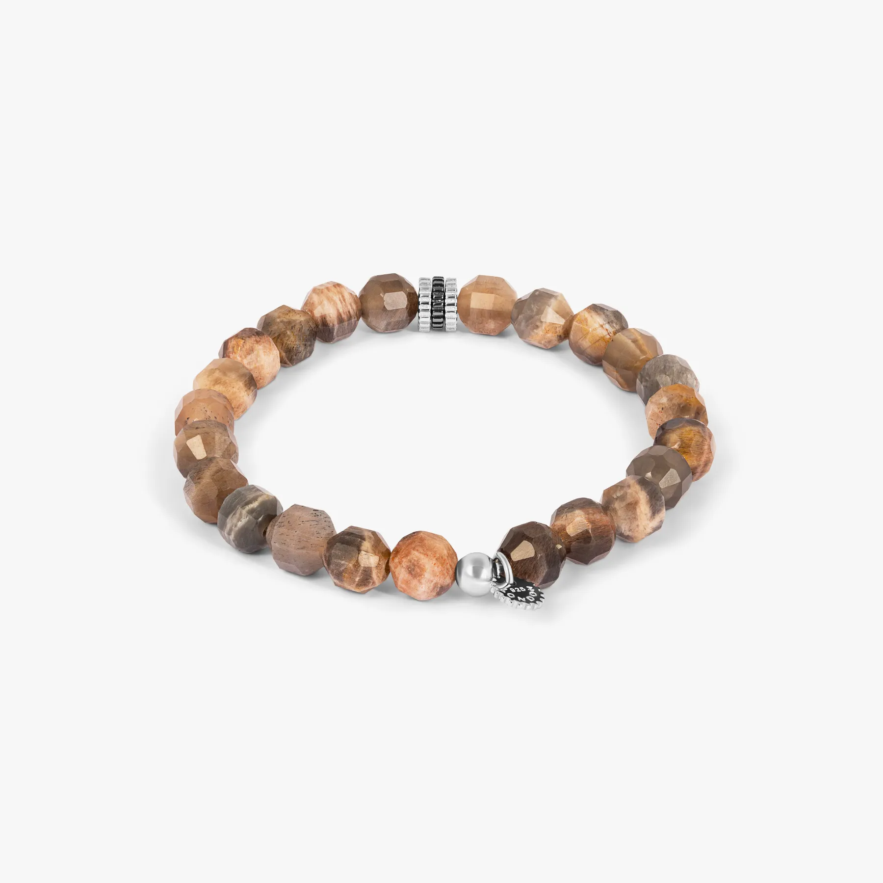 Gear Trio Hexade Beaded Bracelet in Rhodium Silver with Black Moonstone sold by Tateossian product image thumbnail 2