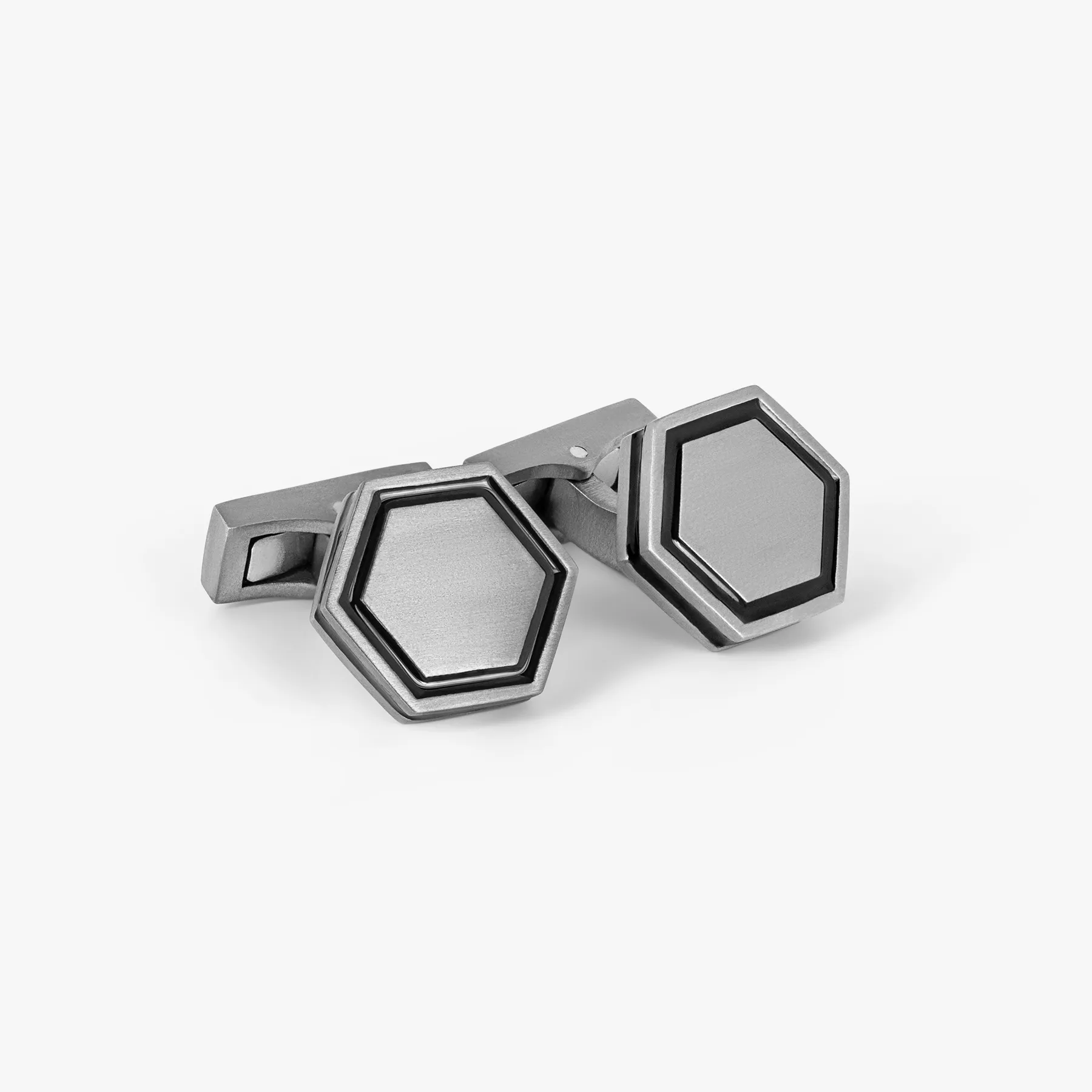 Lamborghini Hex Cufflinks In Titanium With Black Enamel sold by Tateossian