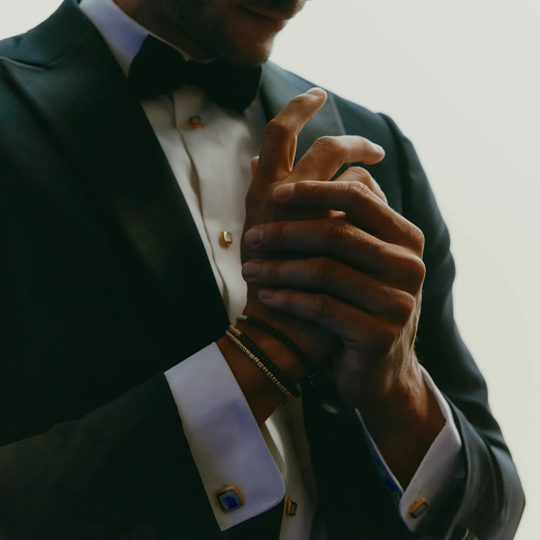 Graffiato Square Cufflinks & Dress Shirt Studs In Yellow Gold & White Mother Of Pearl sold by Tateossian product image thumbnail 2
