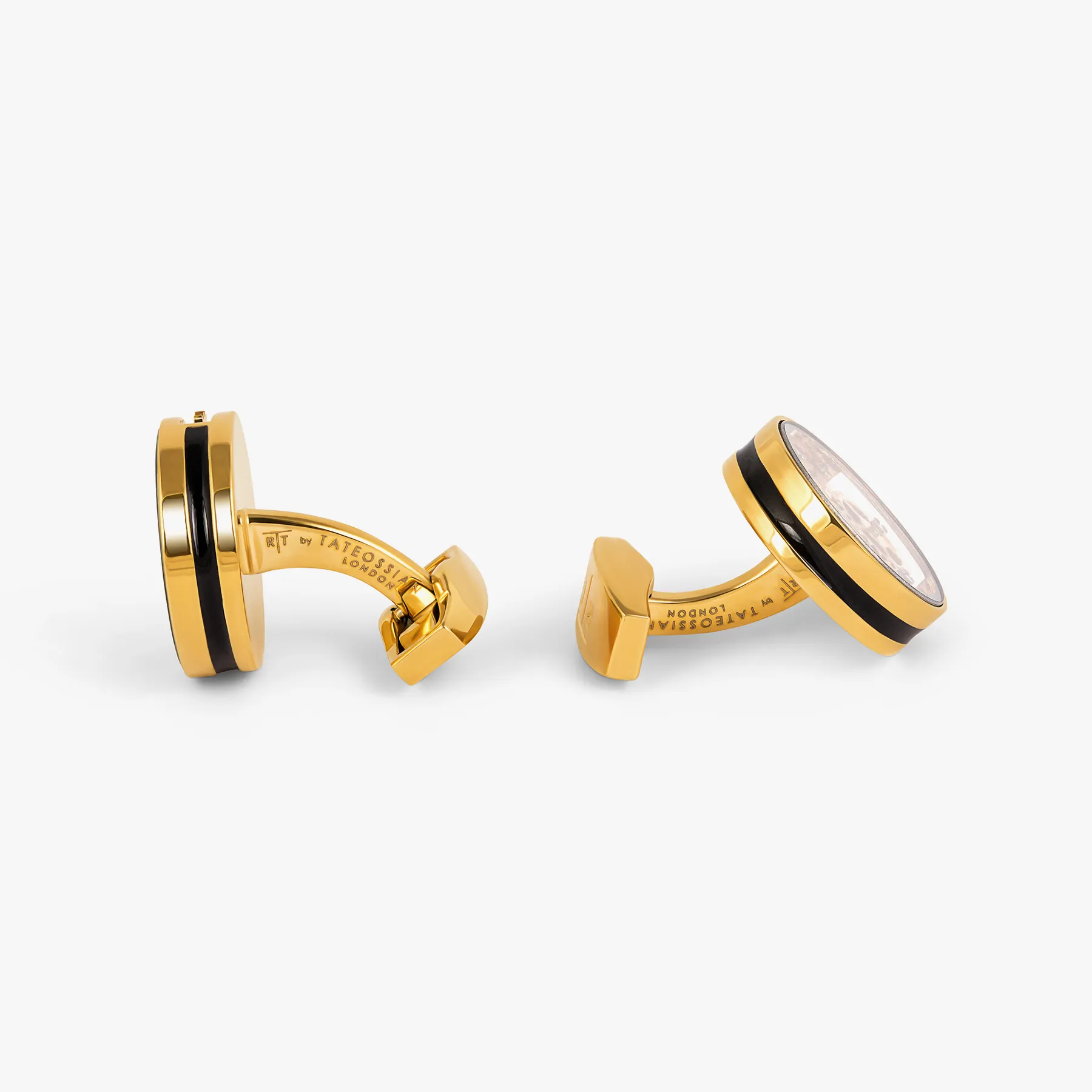 Carousel Gear Cufflinks In Yellow Gold Plated Base Metal With Black Enamel sold by Tateossian product image thumbnail 4