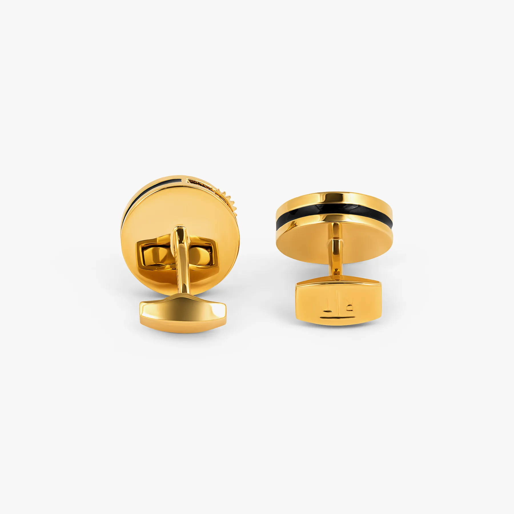 Carousel Gear Cufflinks In Yellow Gold Plated Base Metal With Black Enamel sold by Tateossian product image thumbnail 5