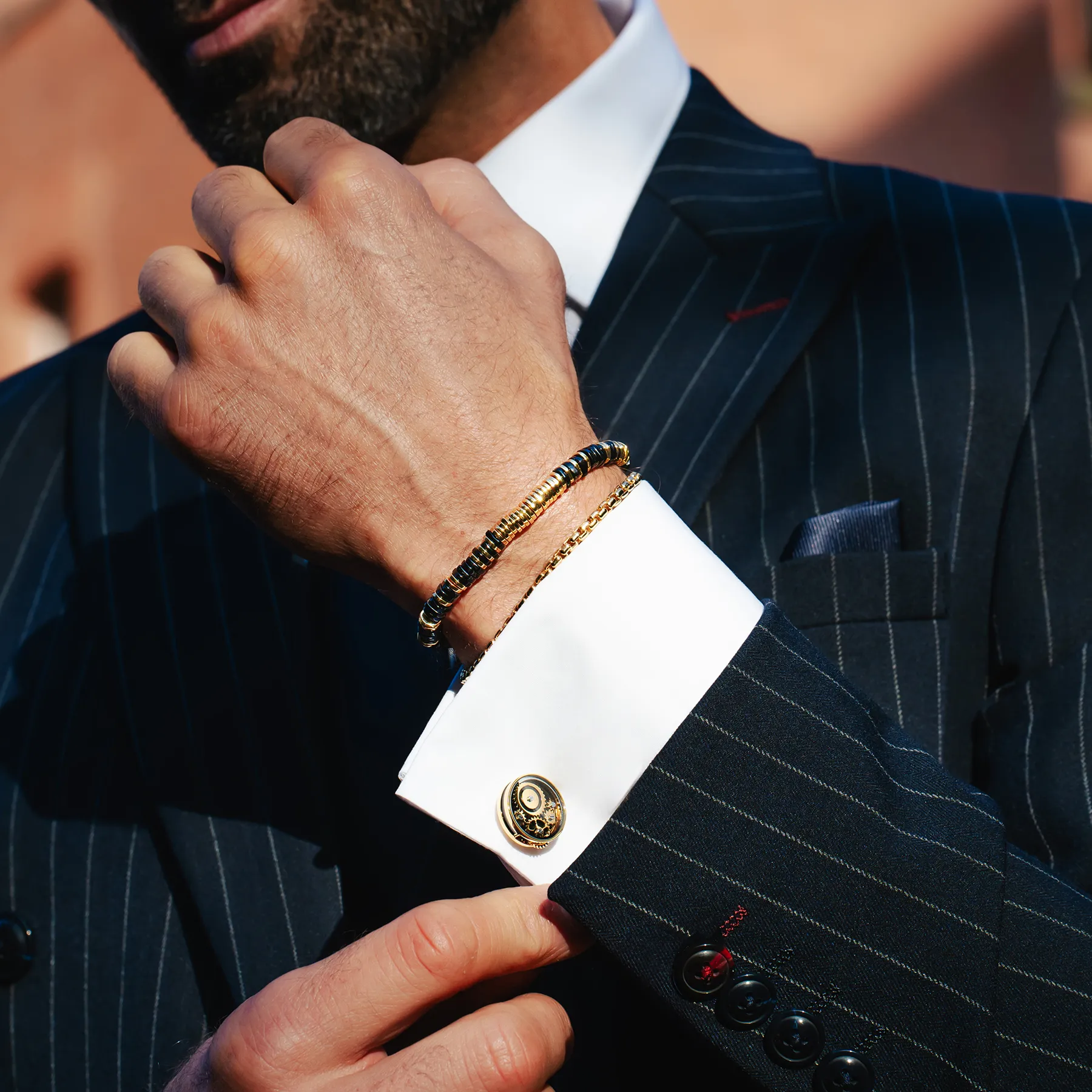 Carousel Gear Cufflinks In Yellow Gold Plated Base Metal With Black Enamel sold by Tateossian product image thumbnail 3