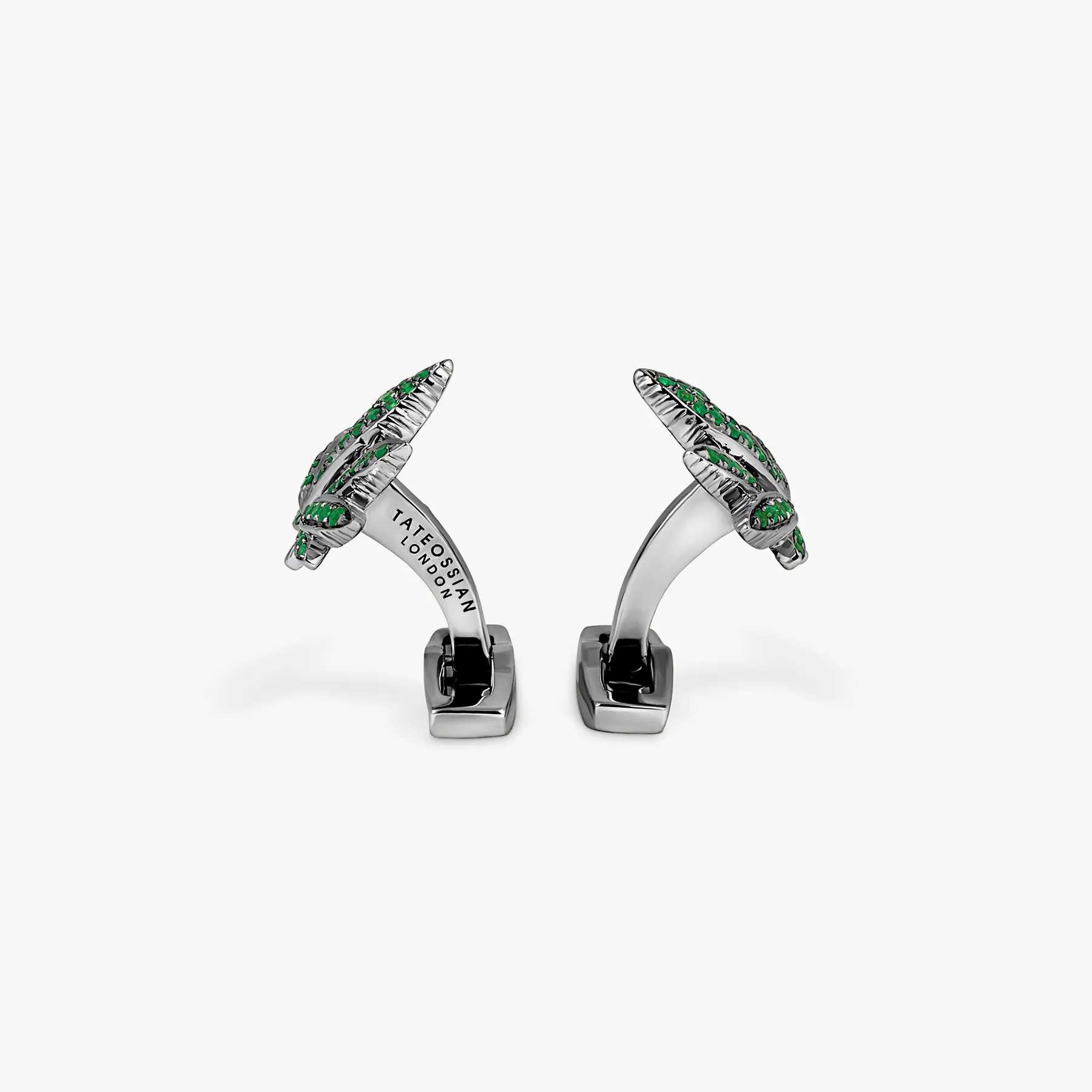 Indica Cufflinks in Black Rhodium Silver with Green Tsavorite sold by Tateossian product image thumbnail 3