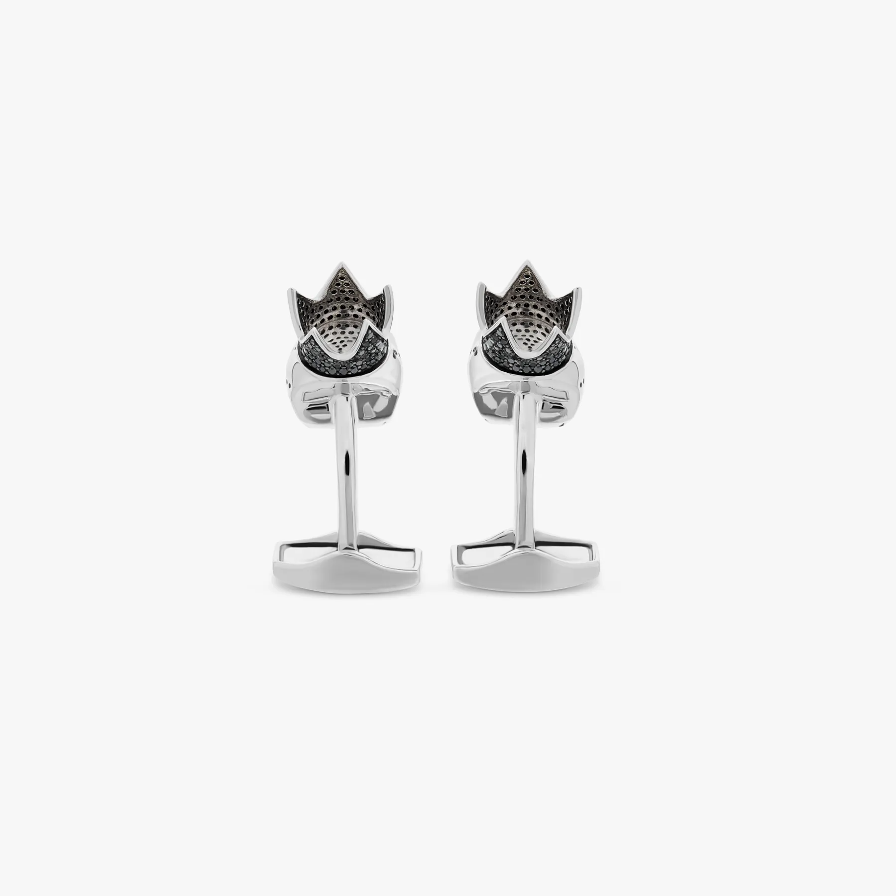 Black diamond king skull cufflinks with white diamonds in sterling silver sold by Tateossian product image thumbnail 3
