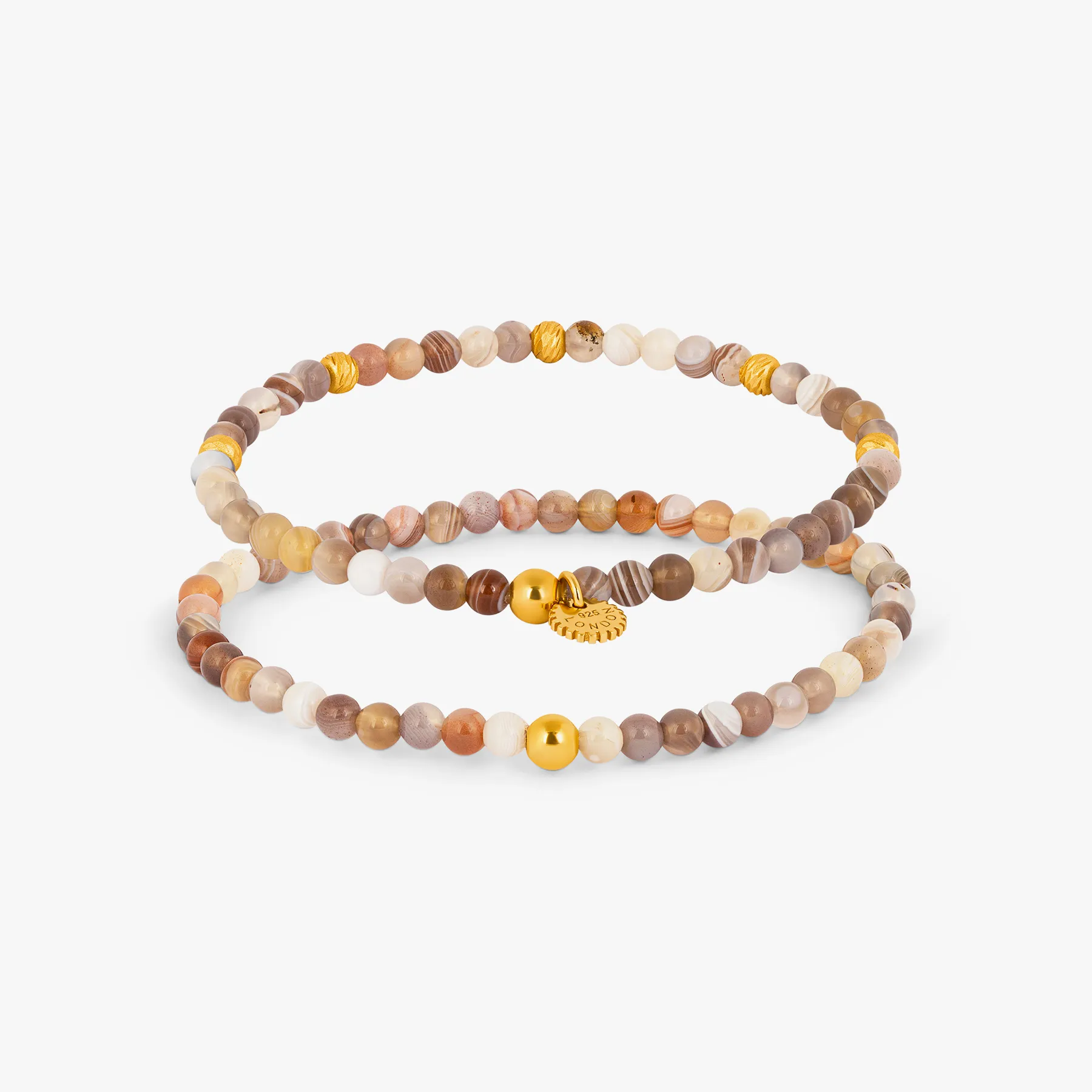 Graffiato Sennit Duo Beaded Bracelet Set in Yellow Gold Plated Silver with Grey Botswana Agate sold by Tateossian product image thumbnail 2