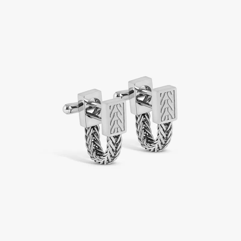 Coda Di Volpe Wrap Around Cufflinks in Rhodium Silver sold by Tateossian