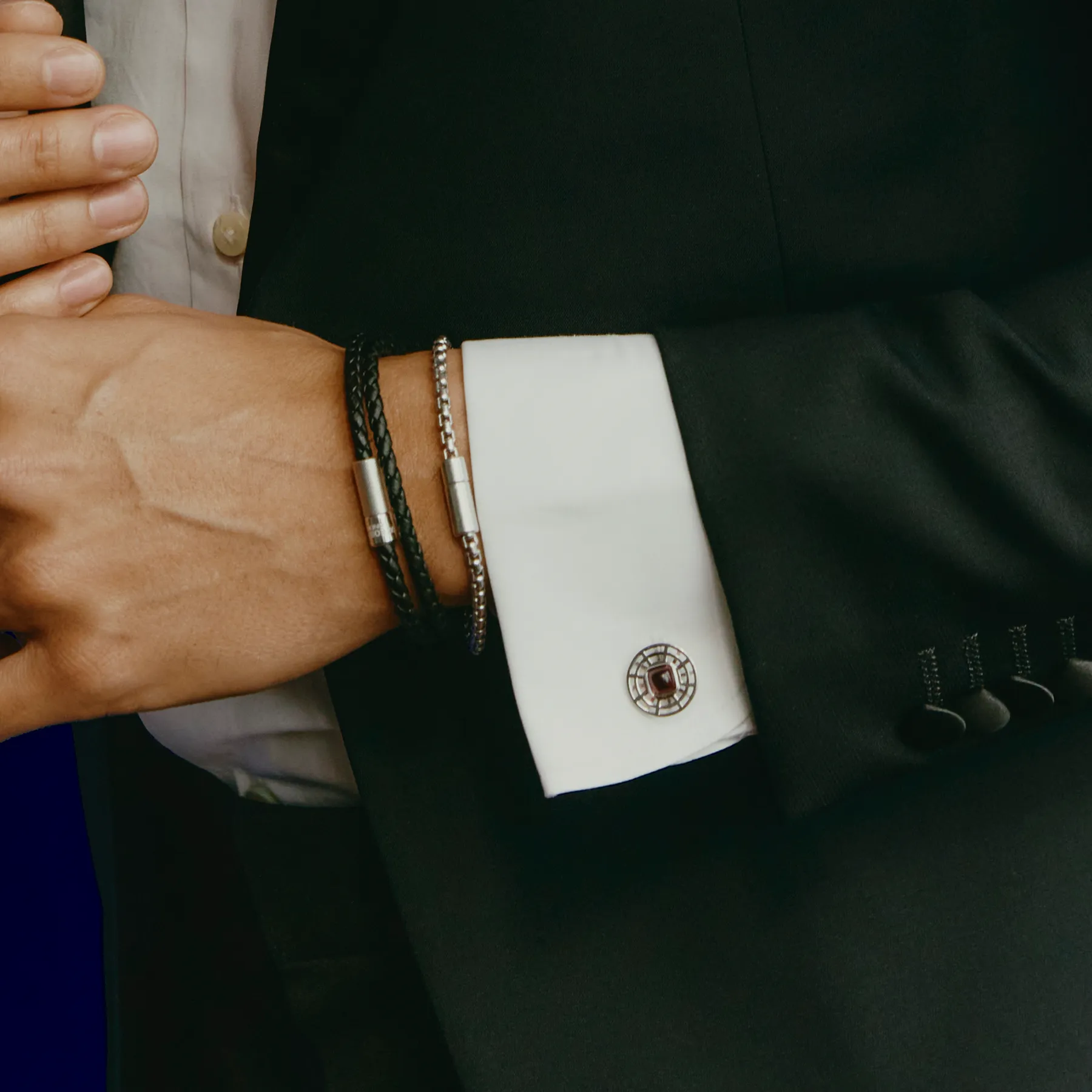 Satellite Cufflinks in Rhodium & Red Tourmaline sold by Tateossian product image thumbnail 3