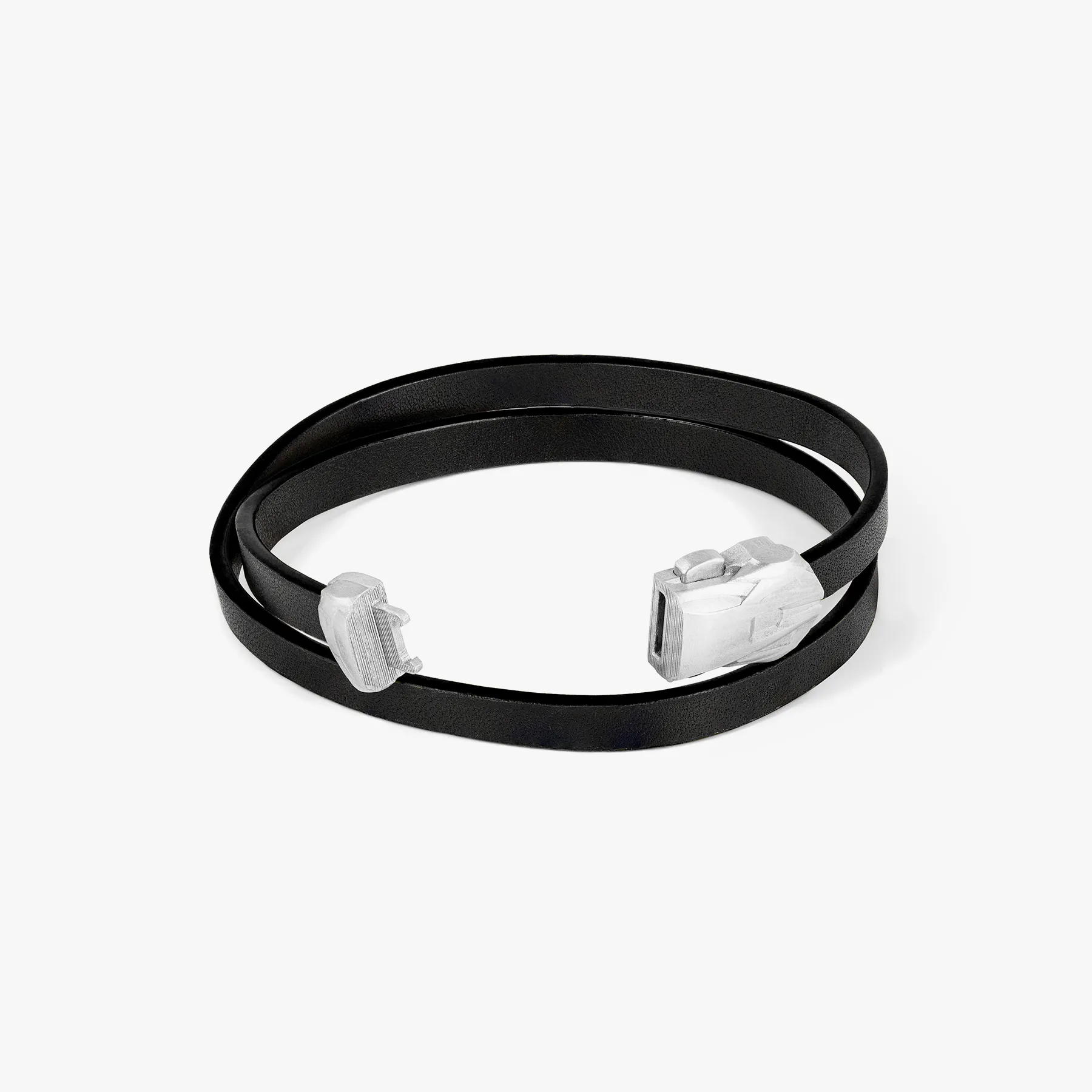 Automobili Lamborghini Double Wrap Leather Bracelet In Black with Rhodium Plated Silver sold by Tateossian product image thumbnail 4