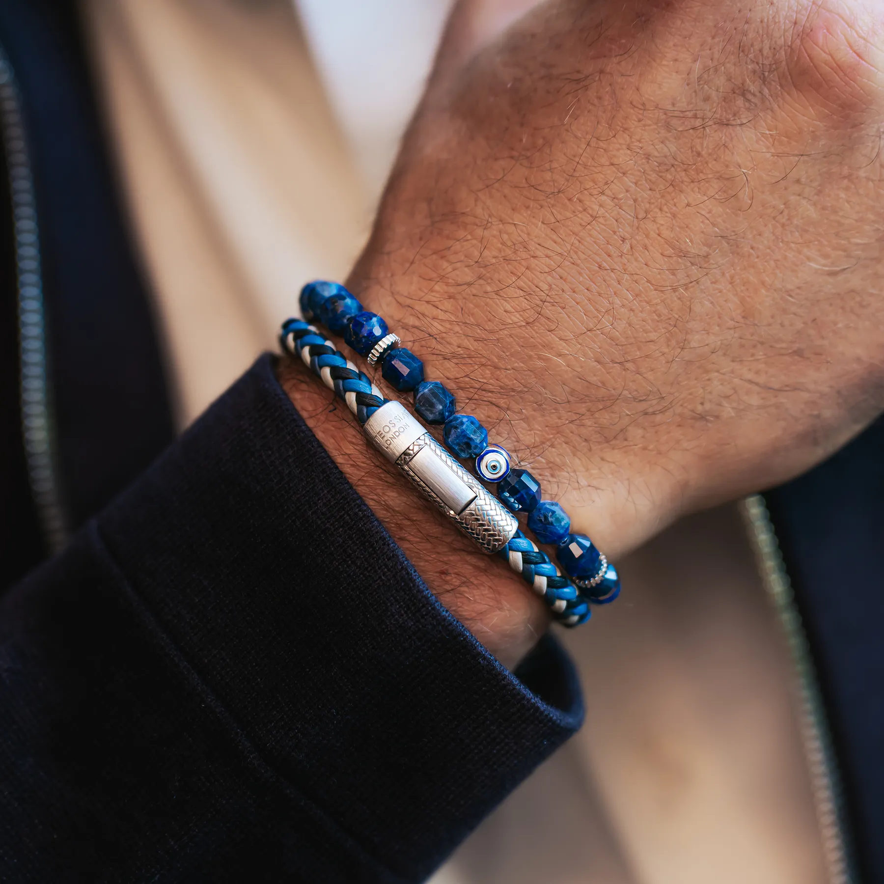 Hexade Evil Eye Bracelet In Rhodium Plated Sterling Silver With Sodalite sold by Tateossian product image thumbnail 2