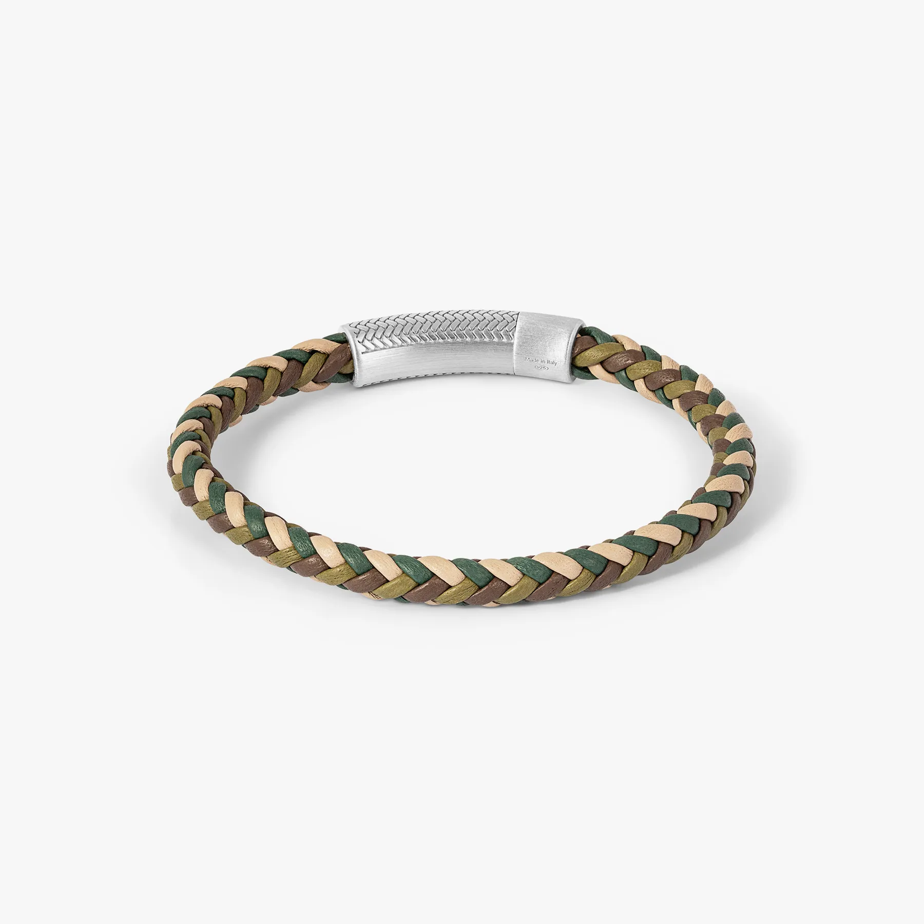 Herringbone Click Multi Pelle Bracelet In Rhodium Plated Sterling Silver With Khaki Leather sold by Tateossian product image thumbnail 5