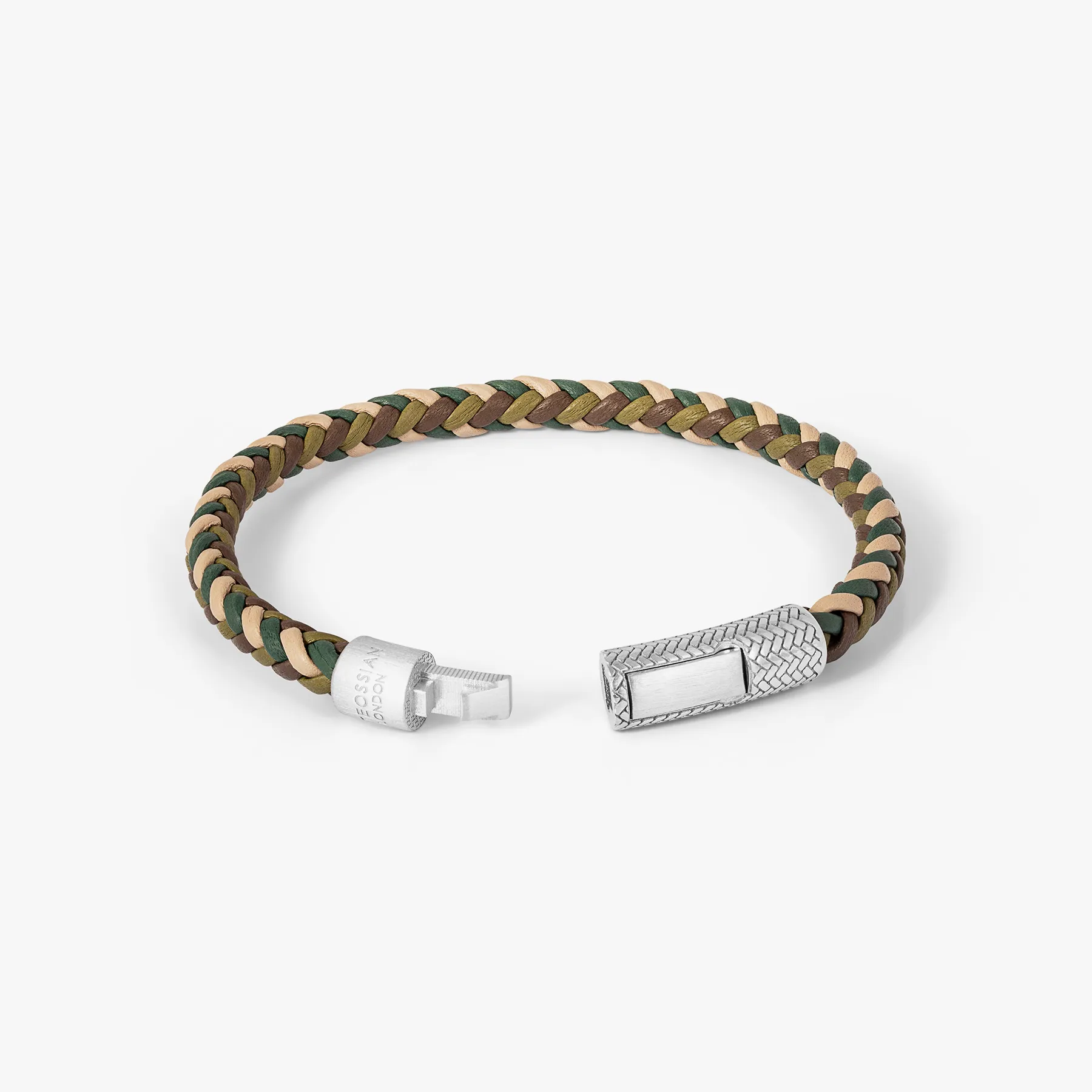 Herringbone Click Multi Pelle Bracelet In Rhodium Plated Sterling Silver With Khaki Leather sold by Tateossian product image thumbnail 4