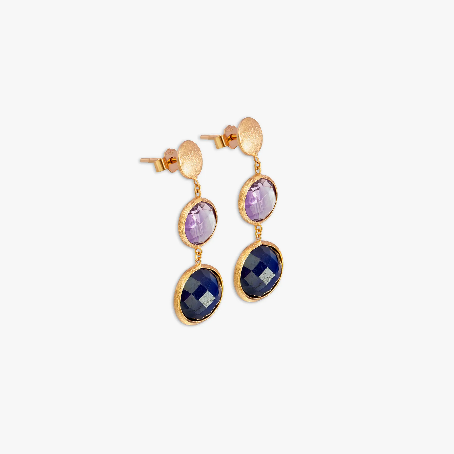 Kensington Double Drop Earrings In 14K Satin Rose Gold with Sapphire and Amethyst sold by Tateossian product image thumbnail 2