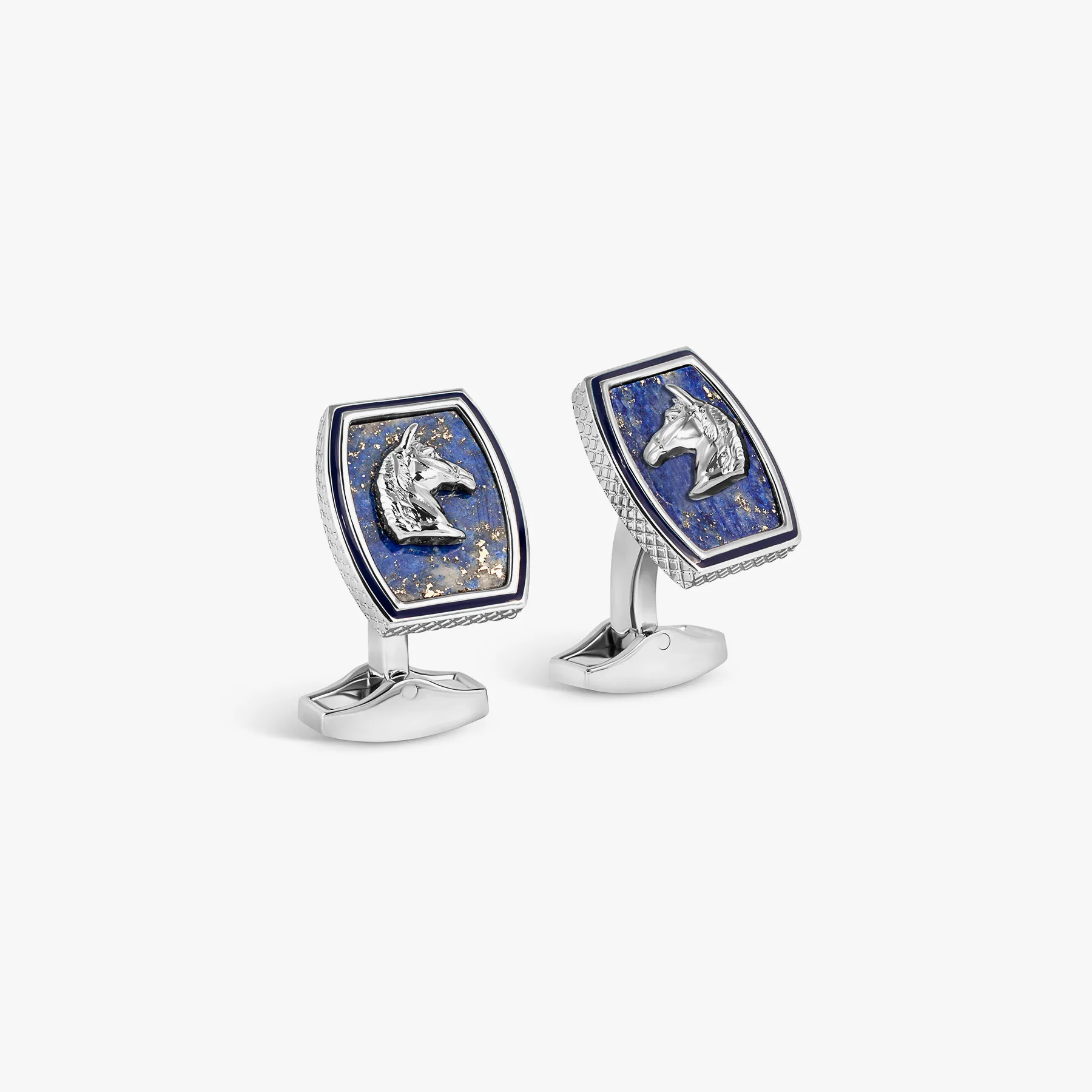 Tonneau Ascot Horse Cufflinks In Palladium Plated Base Metal With Lapis sold by Tateossian