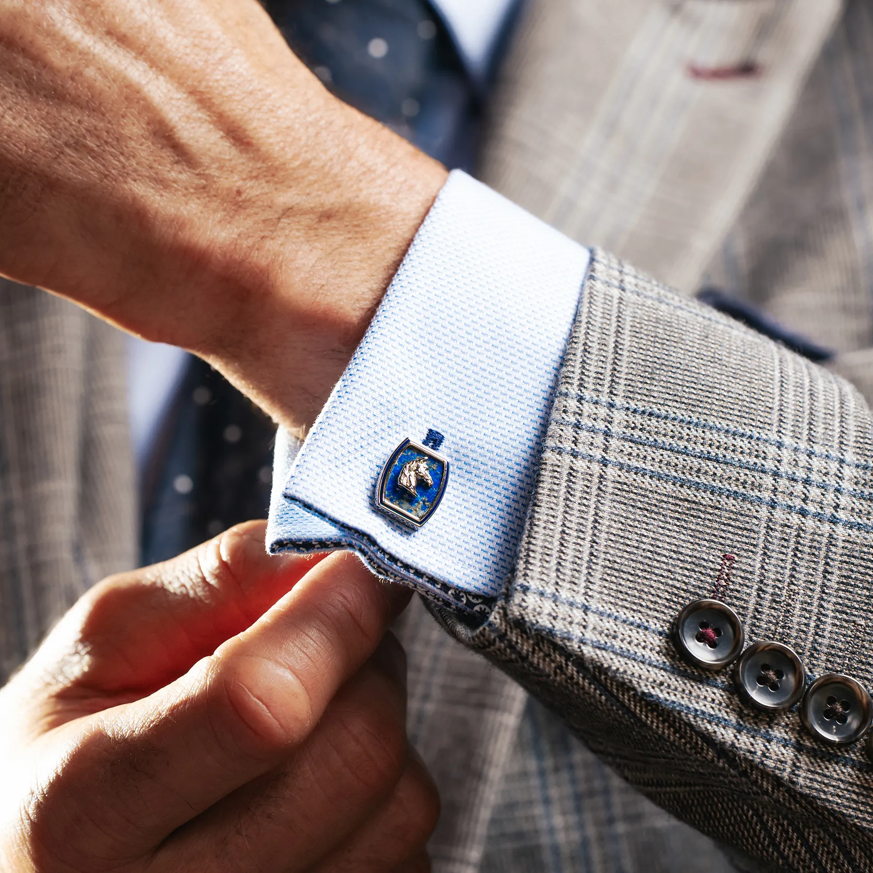 Tonneau Ascot Horse Cufflinks In Palladium Plated Base Metal With Lapis sold by Tateossian product image thumbnail 2