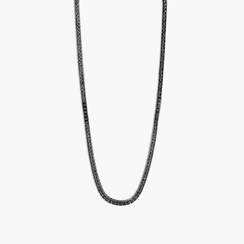 Quadro Tennis Semi-Precious Necklace In Black Rhodium Plated Sterling Silver With Black Nano Stones made by Tateossian