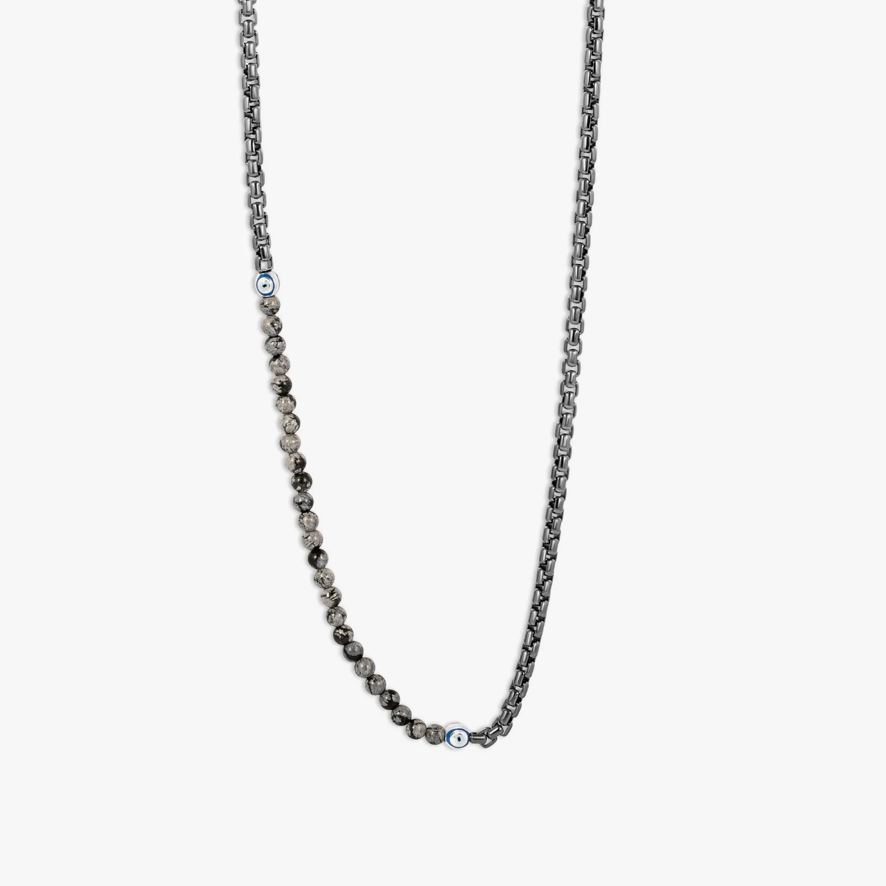 Sennit Catena Evil Eye Necklace In Ruthenium Plated Sterling Silver With Snowflake Obsidian sold by Tateossian
