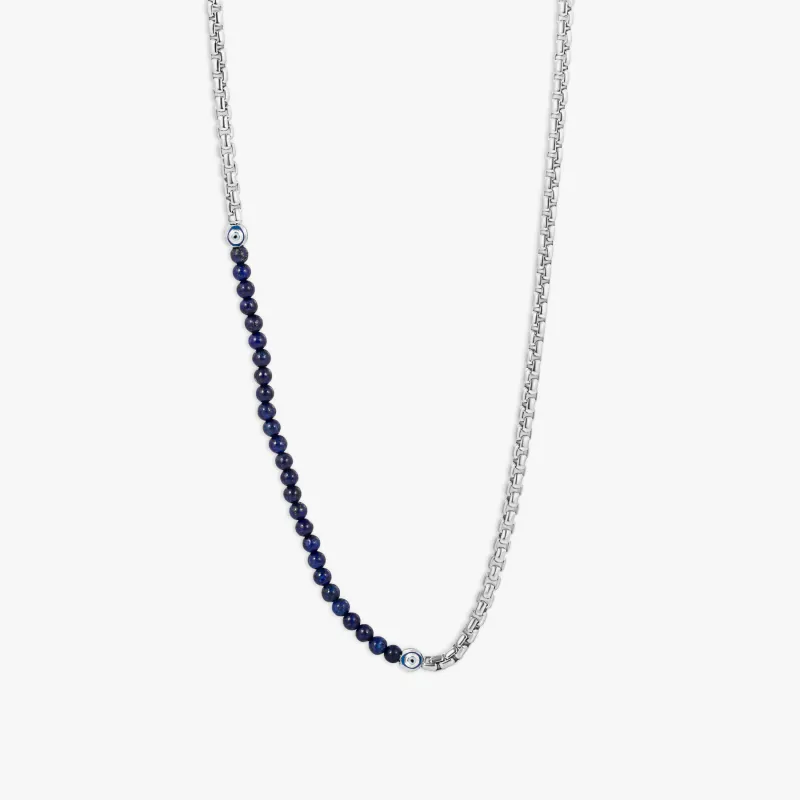 Sennit Catena Evil Eye Necklace In Rhodium Plated Sterling Silver With Lapis sold by Tateossian
