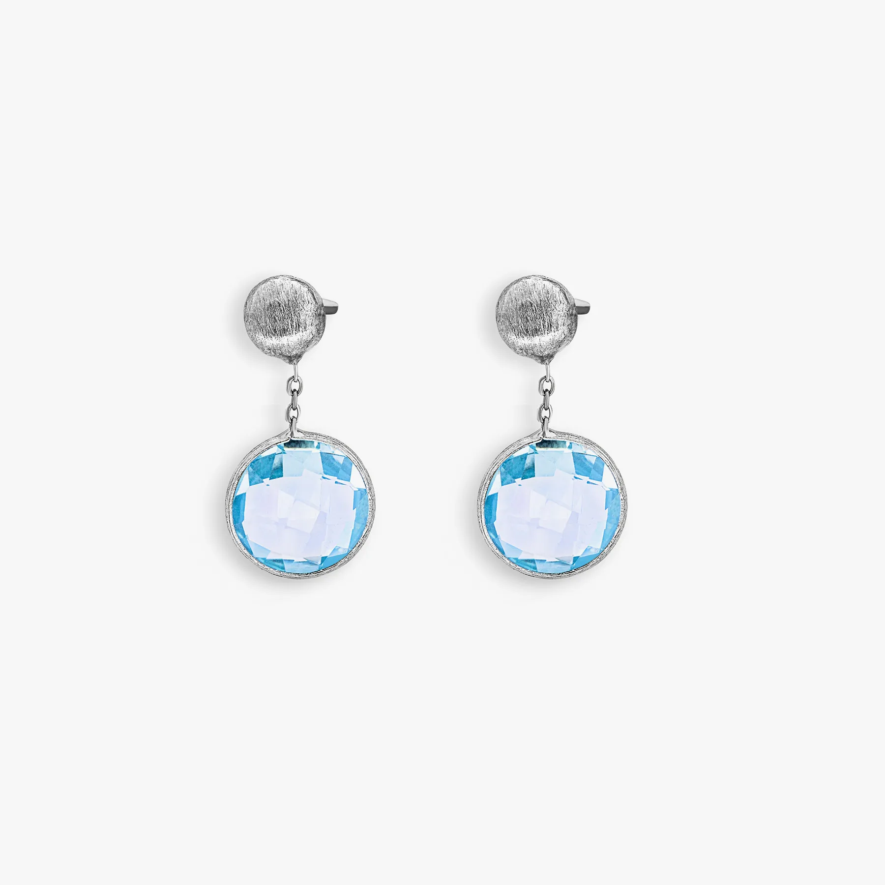 9K satin white gold Kensington drop earrings with topaz sold by Tateossian