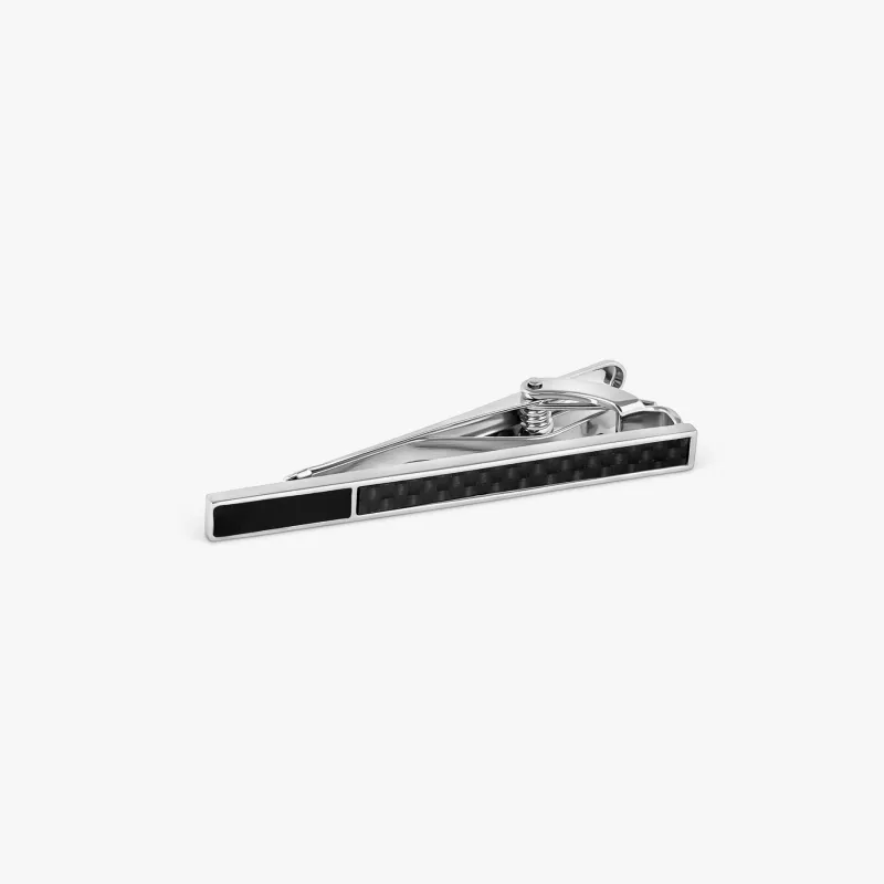 THOMPSON Carbon Fibre Tie Clip In White Bronze plated Base Metal With Black Carbon Fibre sold by Tateossian