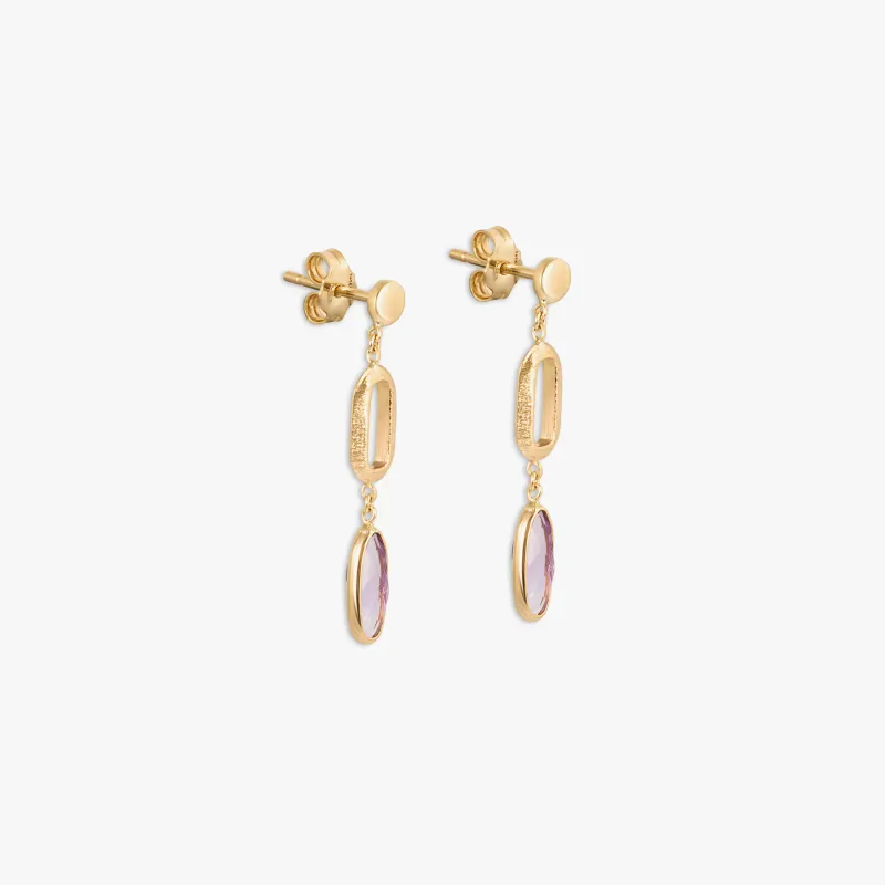 Obi Canna Earrings In 14K Yellow Gold With Amethyst, Cytrine and Topaz sold by Tateossian