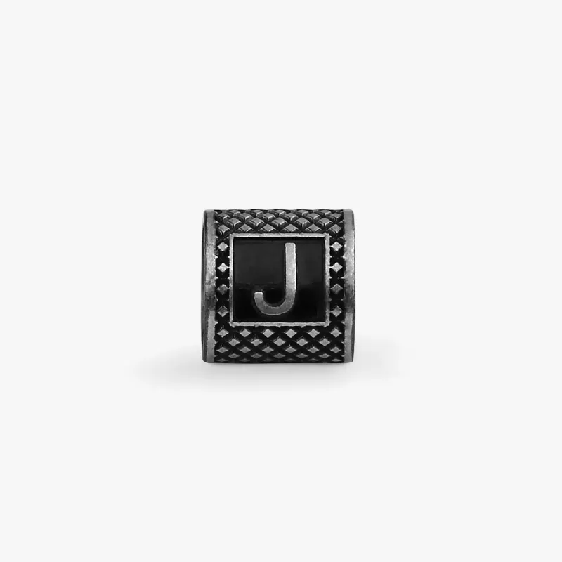 Lucky Me Initial J Charm In Black Rhodium Plated Silver sold by Tateossian