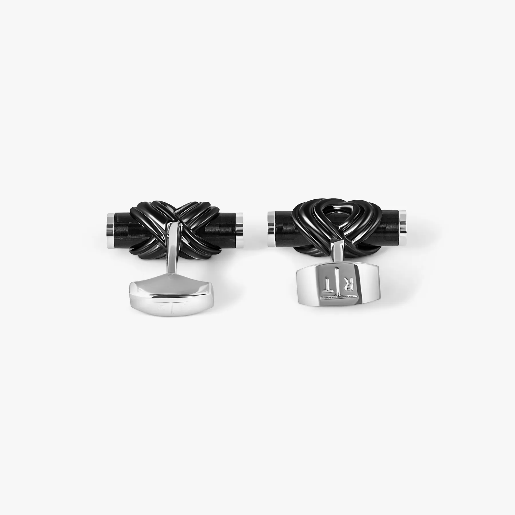 Carbon Infinity Talisman Cufflinks In Palladium Plated Base Metal With Black Carbon Fibre sold by Tateossian product image thumbnail 4
