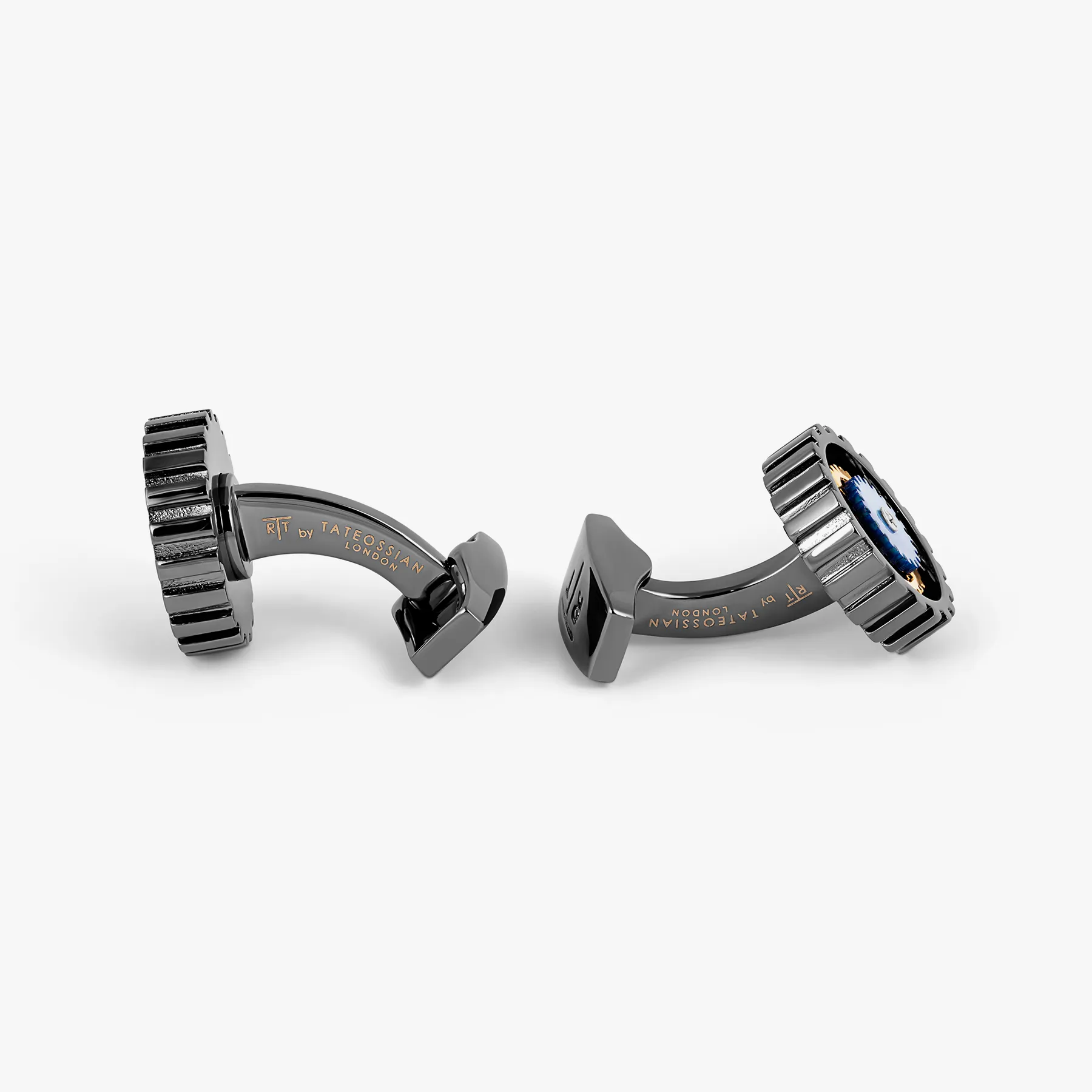 Rotare Gear Cufflinks In Gunmetal Plated Base Metal With Blue Mother Of Pearl sold by Tateossian product image thumbnail 4