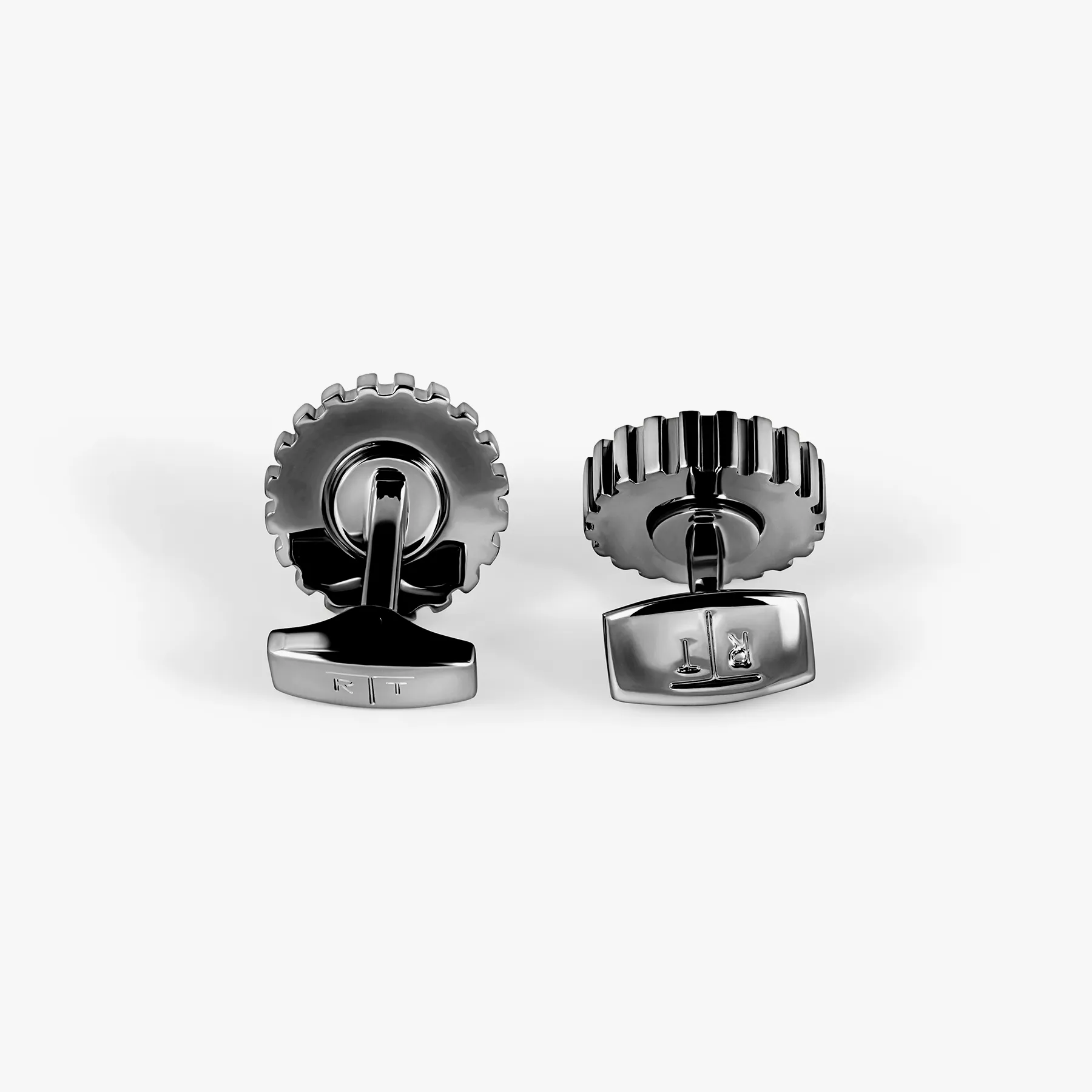 Rotare Gear Cufflinks In Gunmetal Plated Base Metal With Blue Mother Of Pearl sold by Tateossian product image thumbnail 3