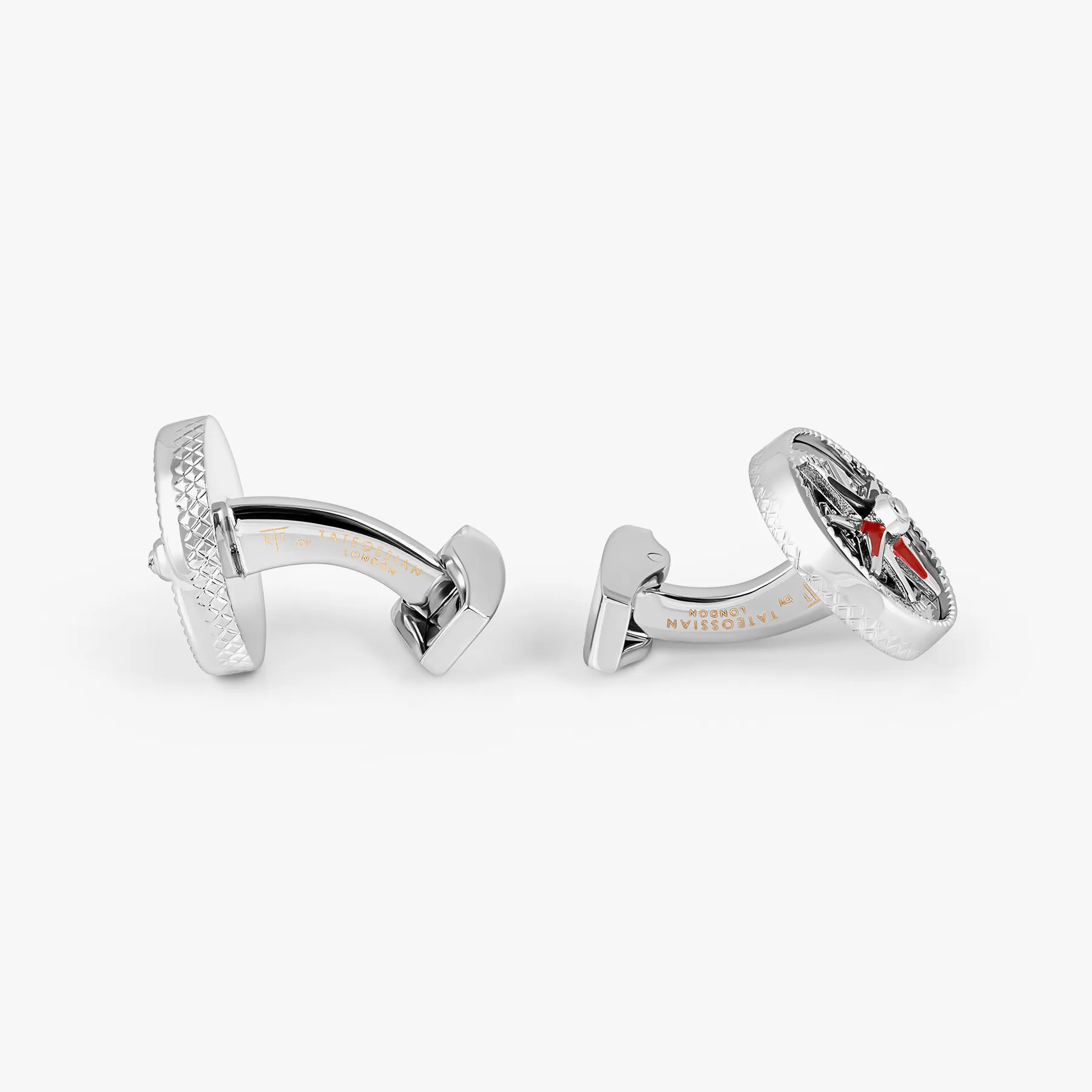 Marine Compass Cufflinks In Palladium Plated Base Metal With Navy Enamel sold by Tateossian product image thumbnail 3