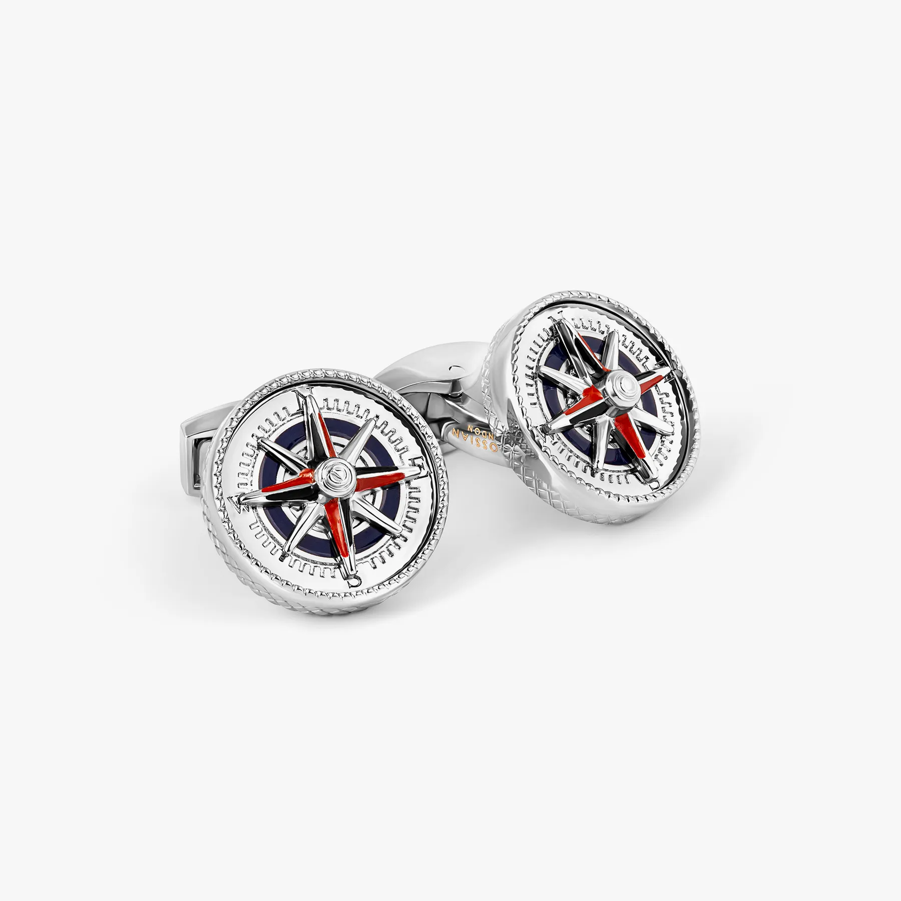 Marine Compass Cufflinks In Palladium Plated Base Metal With Navy Enamel sold by Tateossian