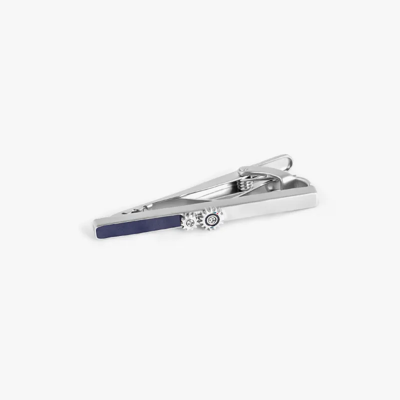Carousel Gear Tie Clip In Palladium Plated Base Metal With Navy Enamel sold by Tateossian