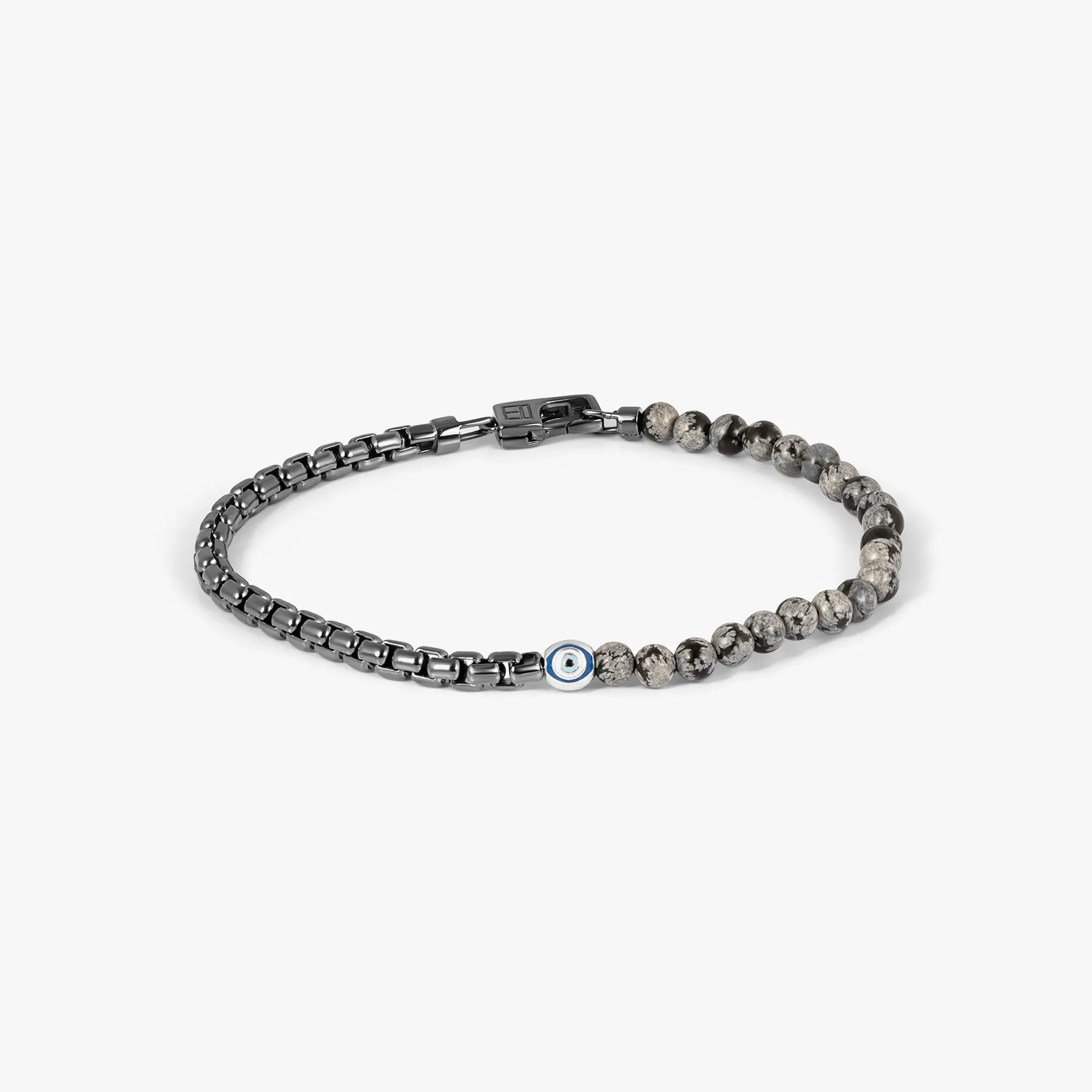 Sennit Box Evil Eye Bracelet In Rhodium Plated Sterling Silver With Snowflake Obsidian sold by Tateossian