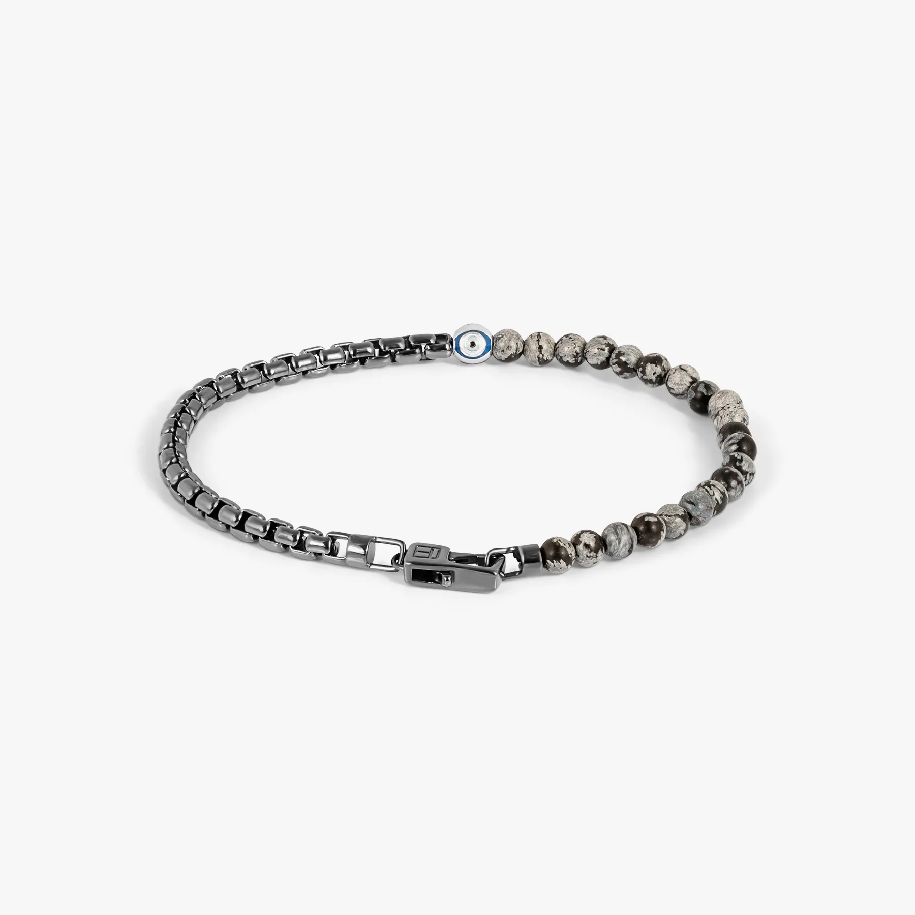 Sennit Box Evil Eye Bracelet In Rhodium Plated Sterling Silver With Snowflake Obsidian sold by Tateossian product image thumbnail 2