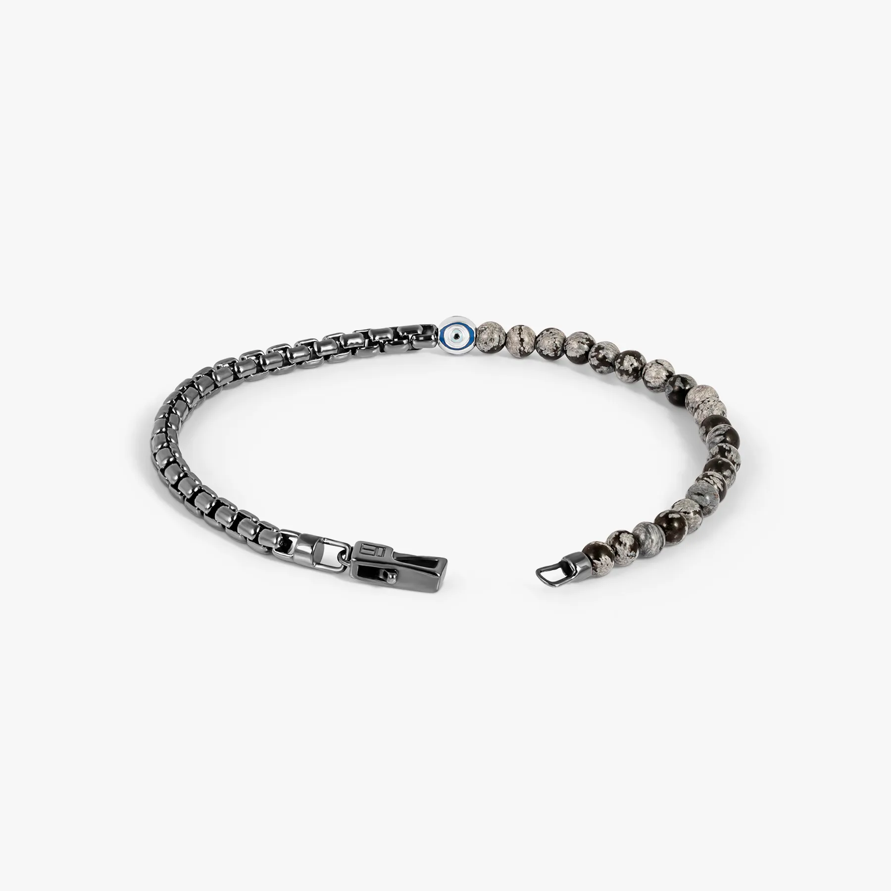Sennit Box Evil Eye Bracelet In Rhodium Plated Sterling Silver With Snowflake Obsidian sold by Tateossian product image thumbnail 3