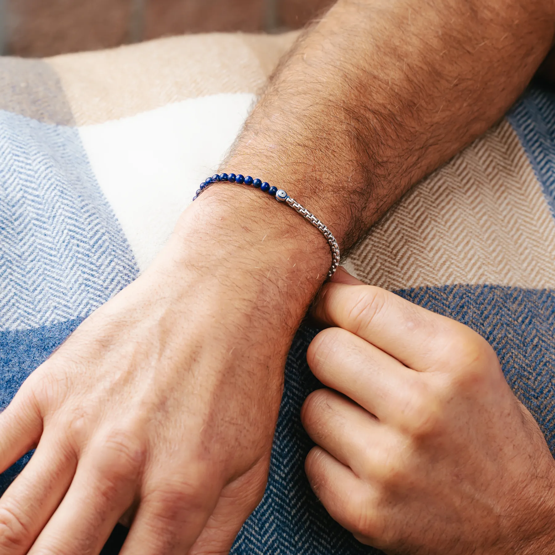 Sennit Box Evil Eye Bracelet In Rhodium Plated Sterling Silver With Lapis sold by Tateossian product image thumbnail 2