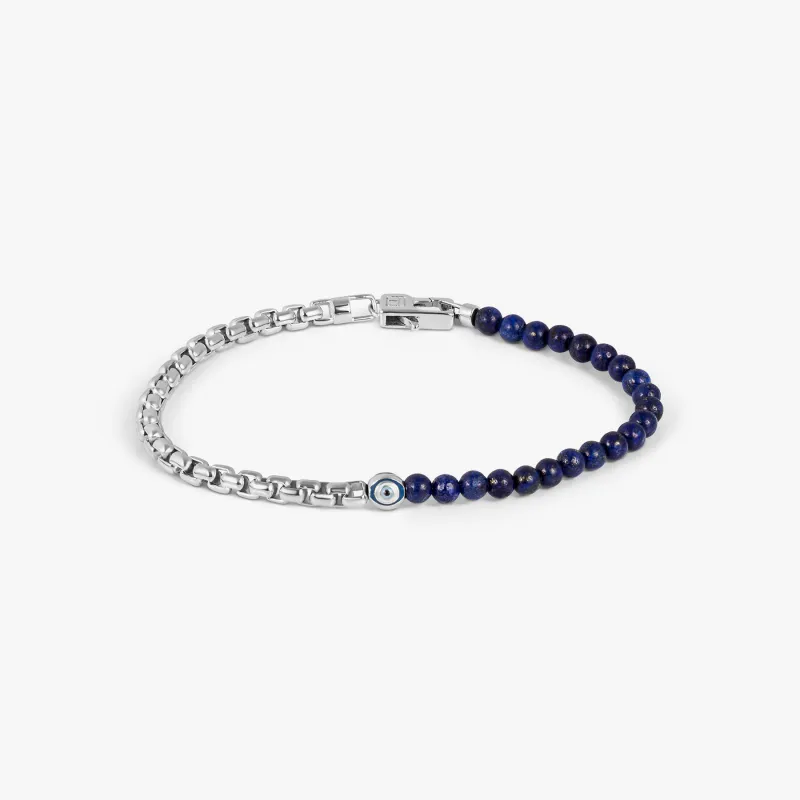 Sennit Box Evil Eye Bracelet In Rhodium Plated Sterling Silver With Lapis sold by Tateossian