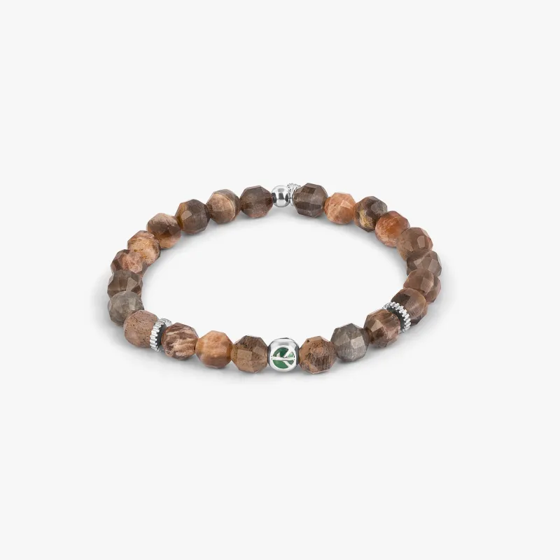 Hexade Peace Bracelet In Rhodium Plated Sterling Silver With Black Moonstone sold by Tateossian