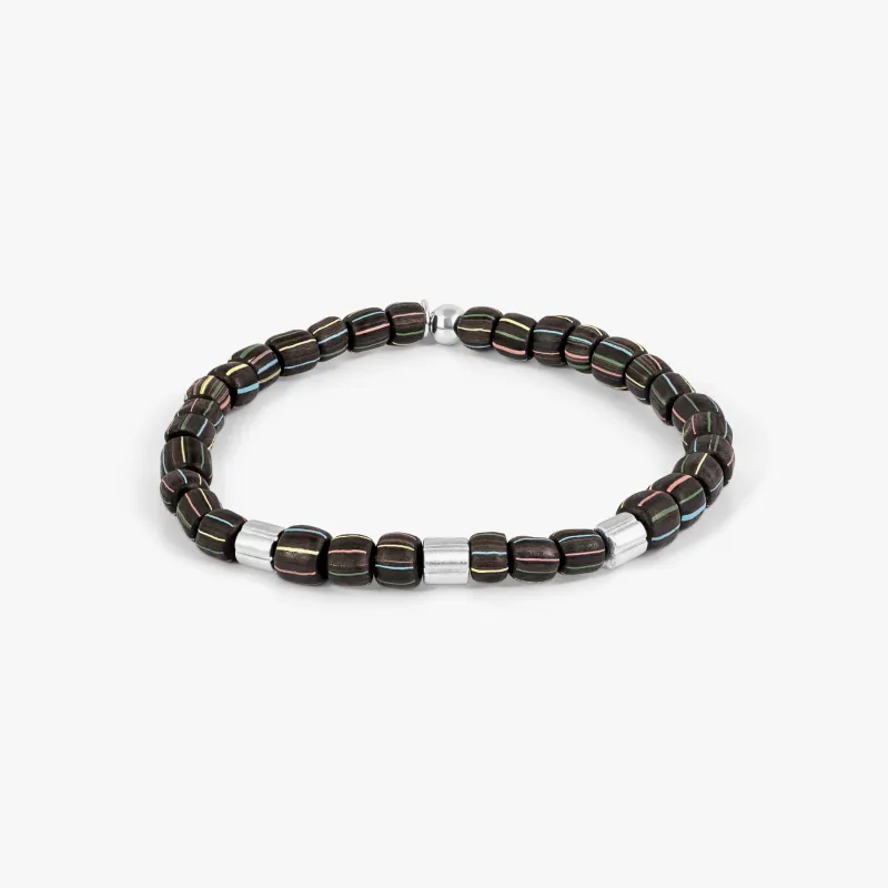 Java Stripes Bracelet In Rhodium Plated Sterling Silver With Black Java Glass (Limited Edition) made by Tateossian