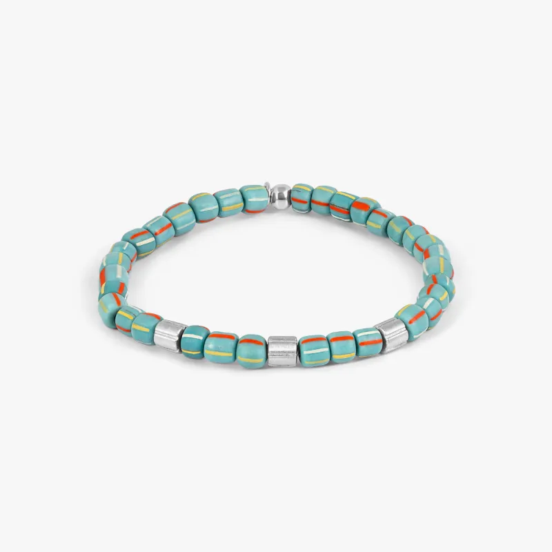 Java Stripes Bracelet In Rhodium Plated Sterling Silver With Sky Blue Java Glass (Limited Edition) made by Tateossian