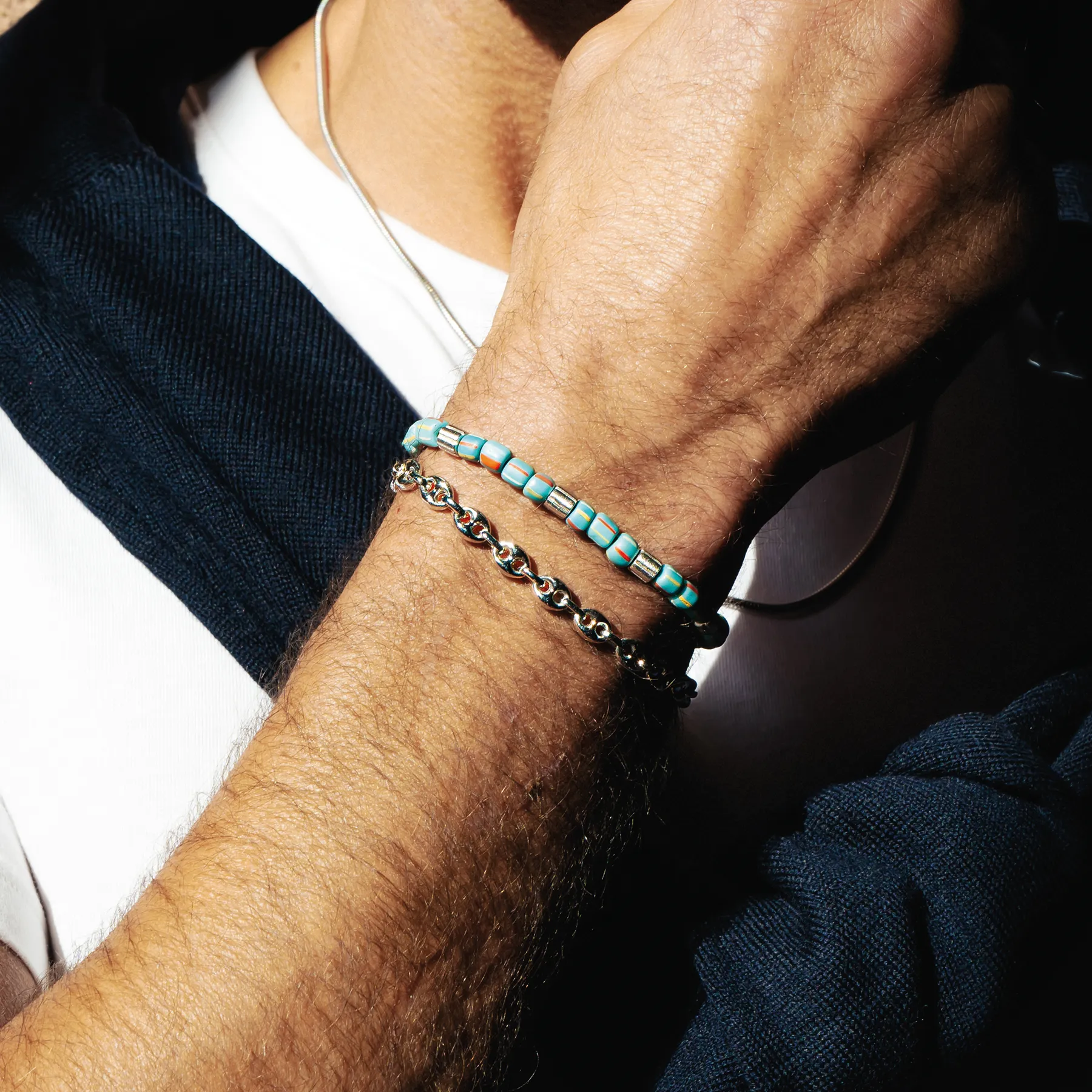 Java Stripes Bracelet In Rhodium Plated Sterling Silver With Sky Blue Java Glass (Limited Edition) sold by Tateossian product image thumbnail 4